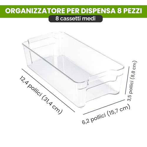 Detalle de KICHLY Cestini Organizzatori trasparenti per dispensa – Set da 6 contenitori impilabili, senza BPA