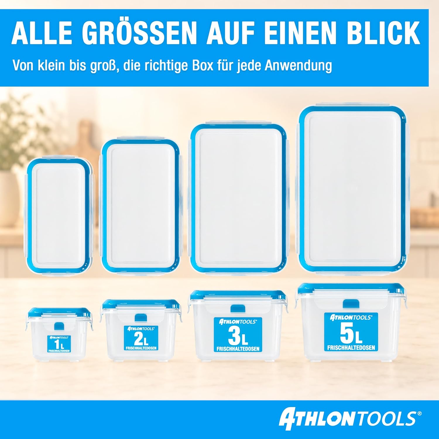 Thumbnail 6 de ATHLON TOOLS 4x 3L Frischhaltedosen-Set (Gastro-Qualität), 100% luftdicht & auslaufsicher, BPA-frei