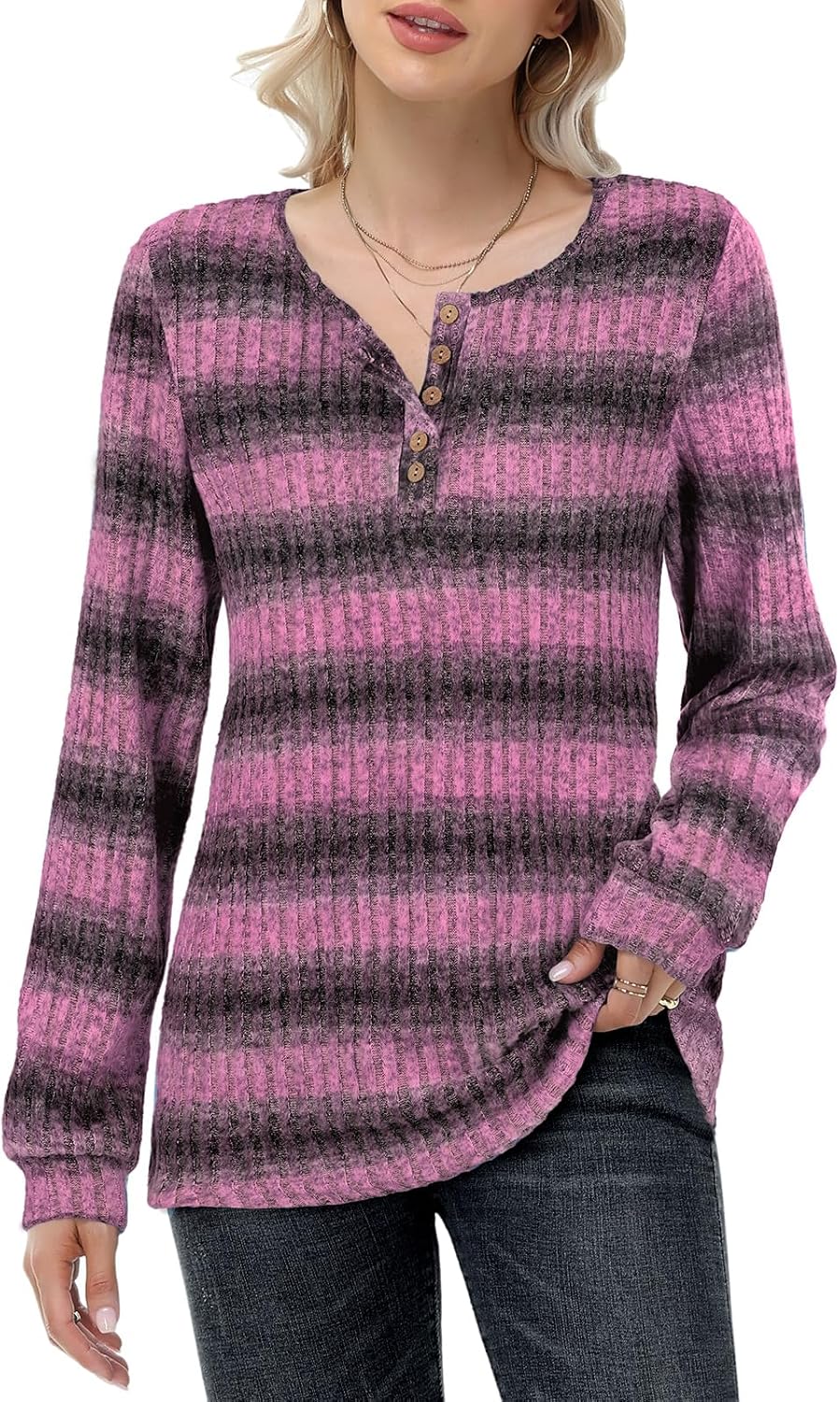 Detalle 1 de Leichter Strickpullover Henley mit Knöpfen