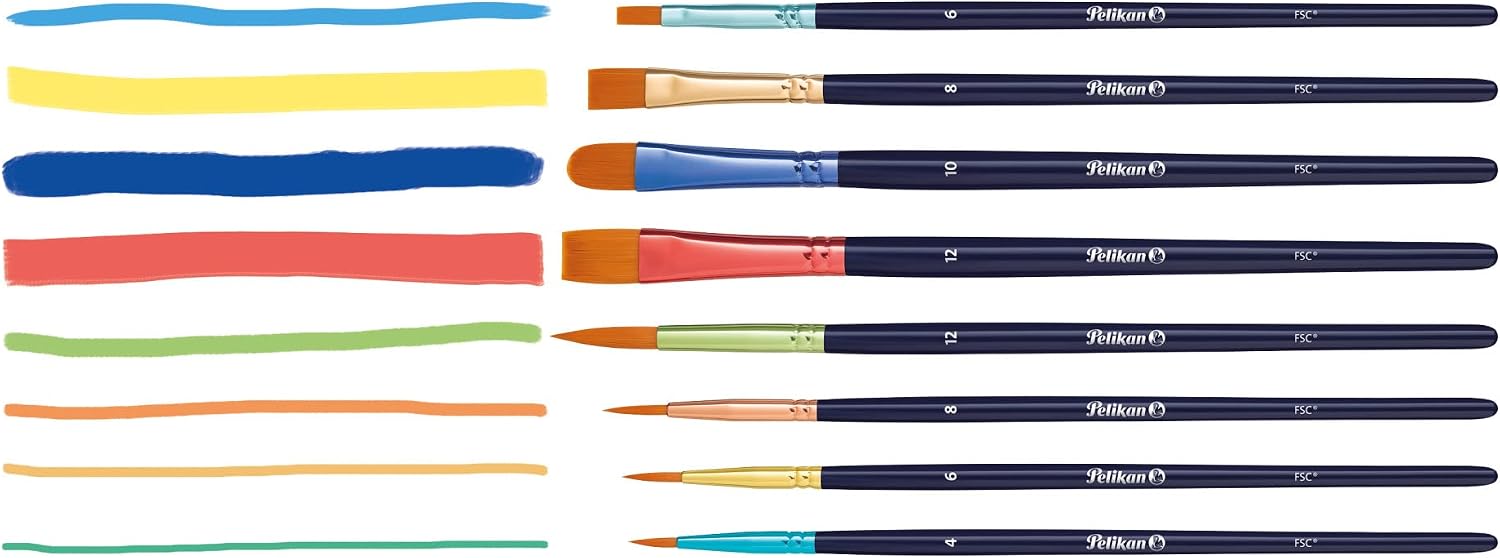 Detalle 2 de Pelikan Premium Schulpinsel-Set mit 8 Pinseln – Haar- und Borsten-Pinseln im praktischen Etui
