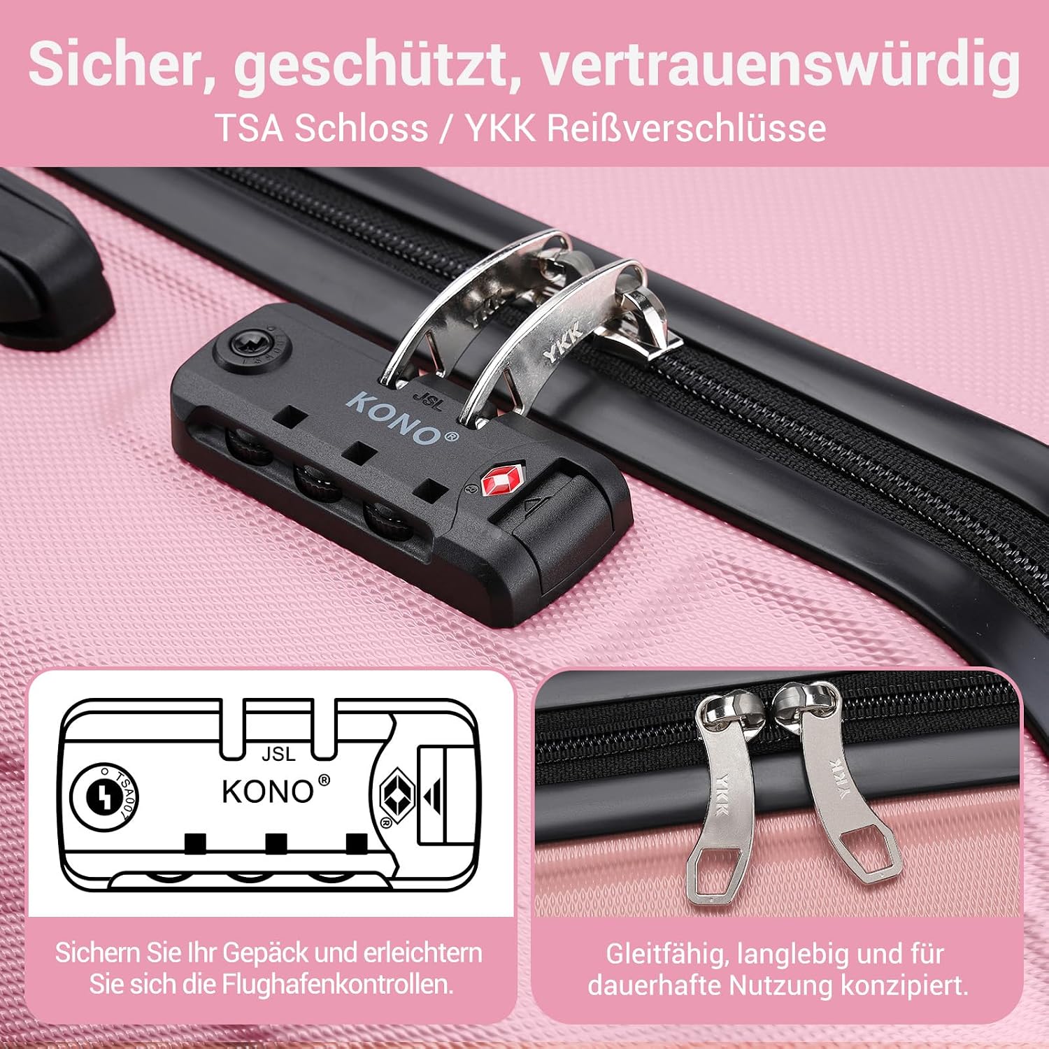 Thumbnail 4 de Kono Koffer Trolley Reisekoffer aus ABS+PC – leichter Hartschalenkoffer mit 4 Zwillingsrollen und TSA-Schloss
