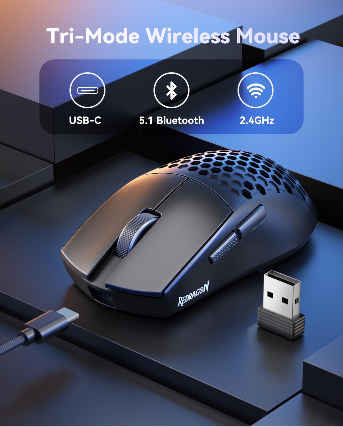 Detalle 2 de Redragon M725 Wireless Gaming Mouse, 49g Honeycomb Shell, 8,000 DPI