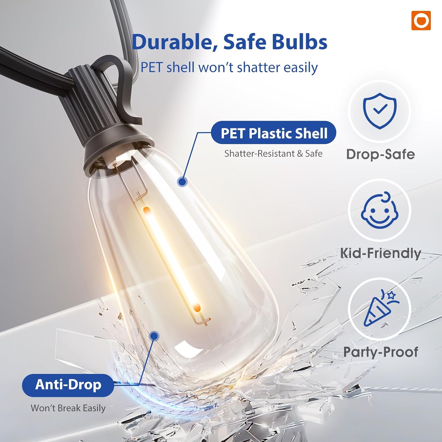 Detalle 2 de addlon 100FT Outdoor String Lights ST38 LED with Remote – Weatherproof, Dimmable, and Ready for Outdoor Gatherings