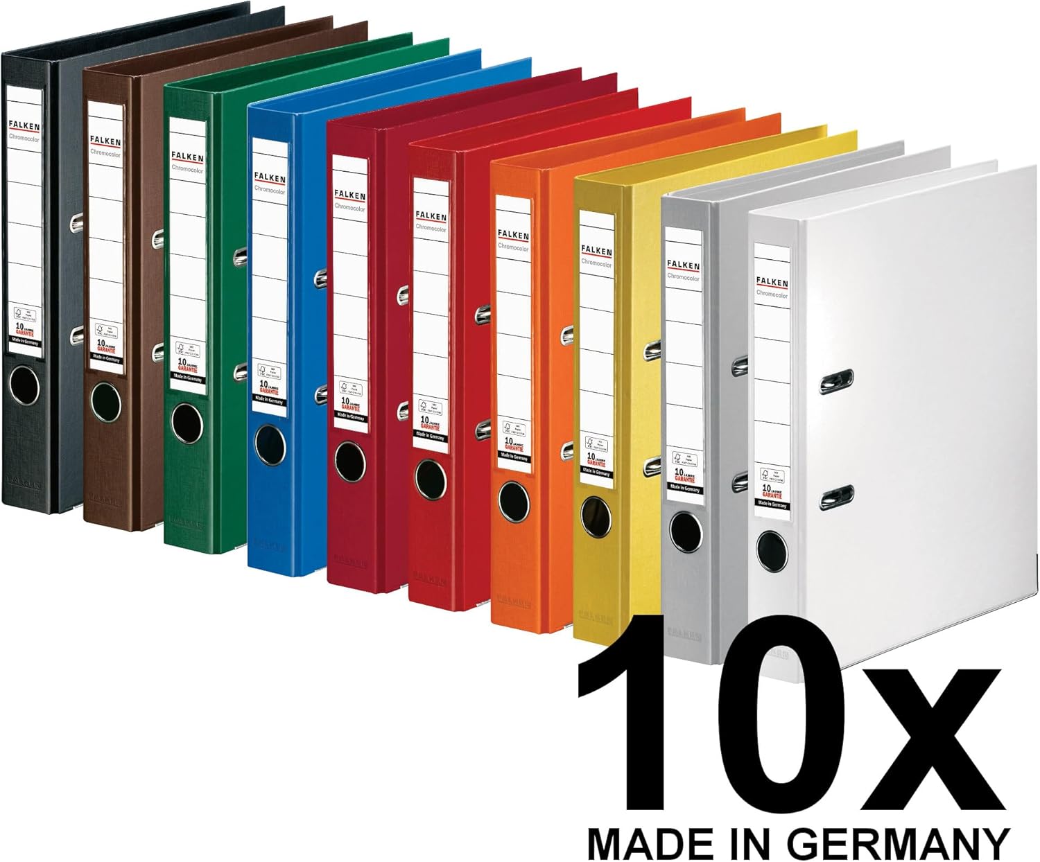 Detalle 2 de Falken: Confezione da 10 raccoglitori Chromocolor Premium, spine 5 cm, DIN A4, colori assortiti, Made in Germany