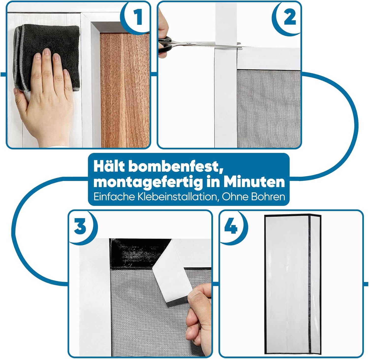 Thumbnail 6 de Sekey Fliegengitter Tür Vorhang – beidseitige Öffnung, Fiberglasnetz 110x230 cm, kein Bohren