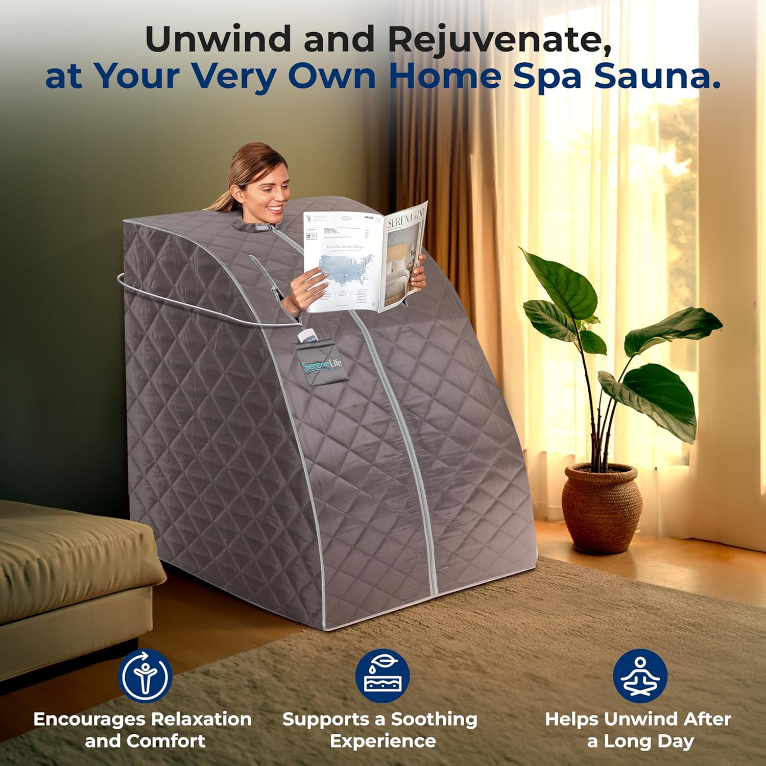 Thumbnail 5 de SereneLife Portable Home Sauna Tent (Infrared & Steam) for One Person with Heating Foot Pad and Remote