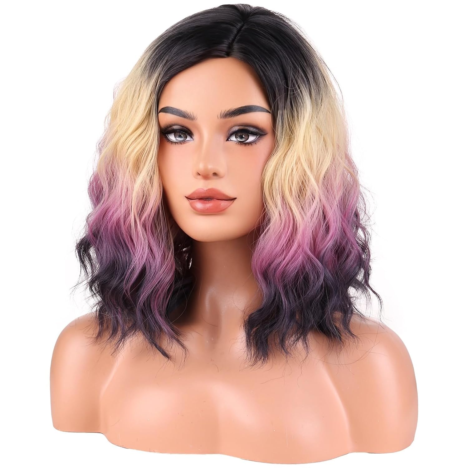Thumbnail 1 de BERON Blonde, Purple and Black Short Curly Side-Part Wig for Girls