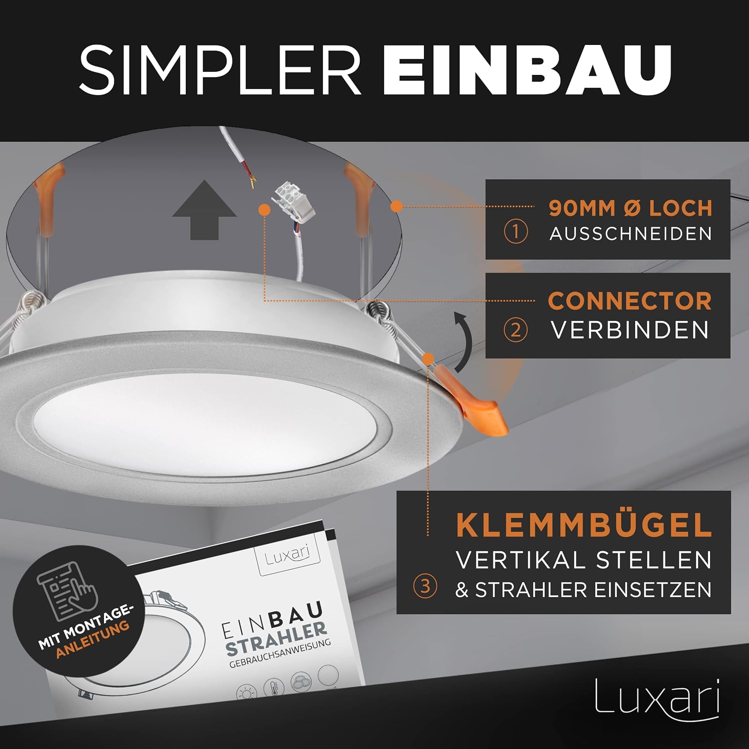 Thumbnail 4 de Luxari LED-inbouwspots 230V, set van 6, 3000K warmwit, IP54