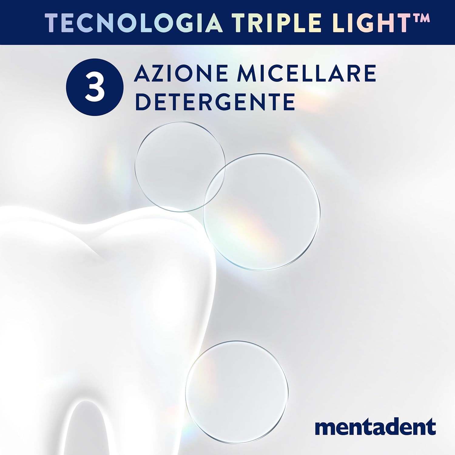 Detalle de Mentadent WHITE NOW 3in1 Original – Dentrificio 75 ml, cofanetto 3 pezzi, odore mentolato e azione sbiancante rapida