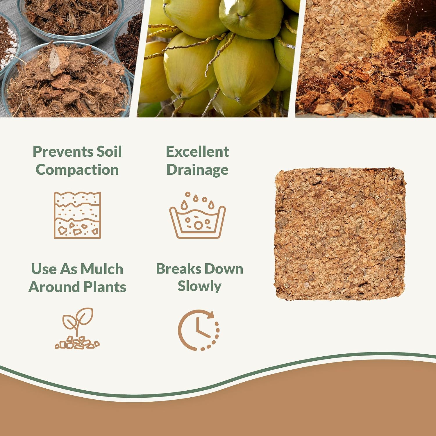 Detalle de plantonix Coco Chips Coconut Husk Mulch Brick, 10 lb, Moisture-Retaining