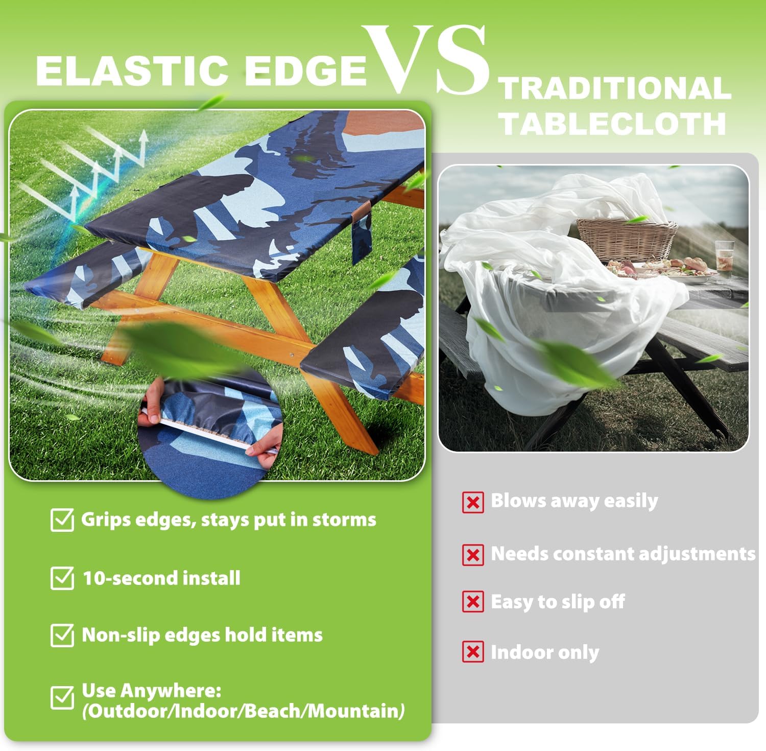 Thumbnail 4 de Fitted Picnic Table Cover with Bench Covers - 8 ft Waterproof Patio Set (3-Piece)