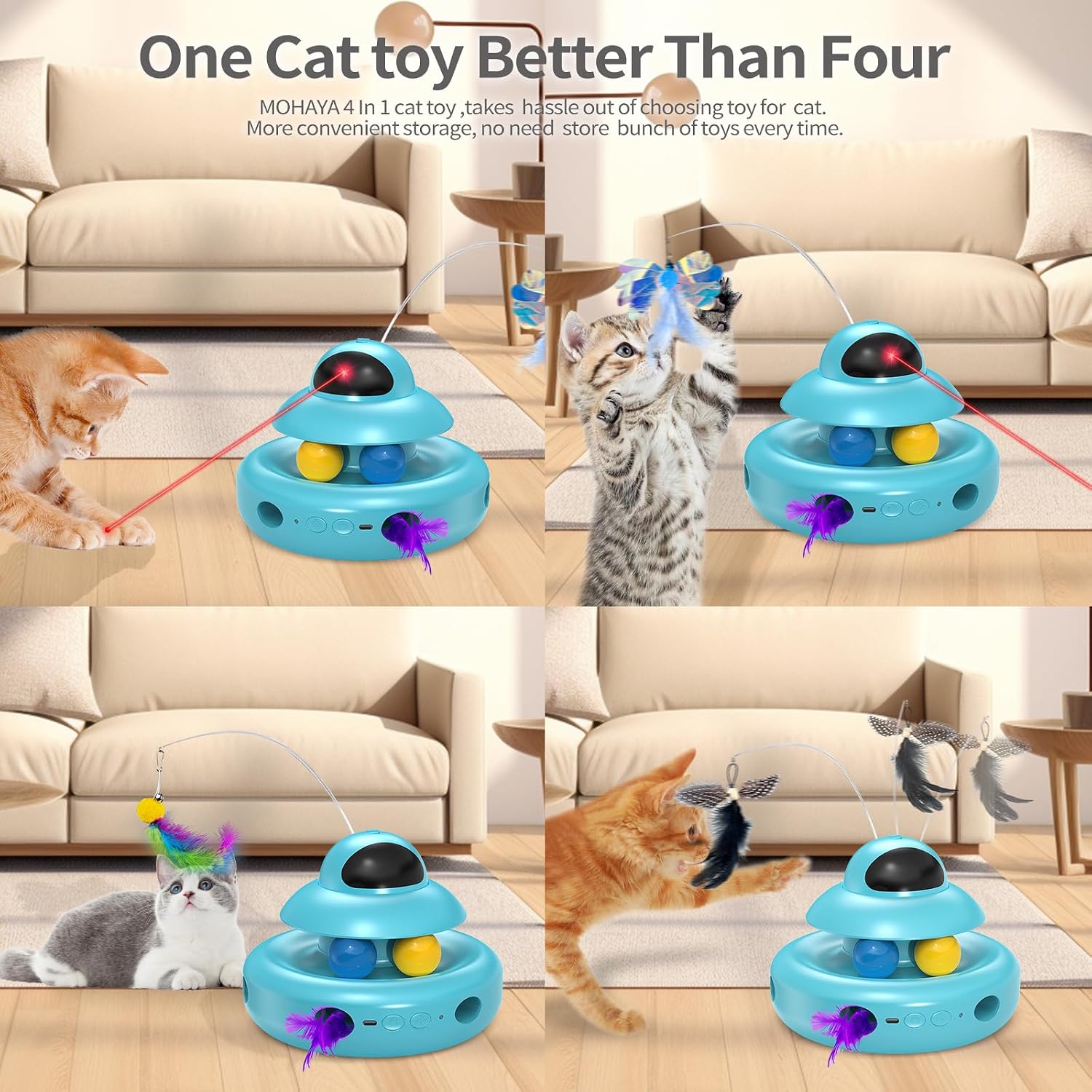 Detalle de MOHAYA MHY88 4-in-1 Automatic Cat Toy with Butterfly, Feathers and Track Balls
