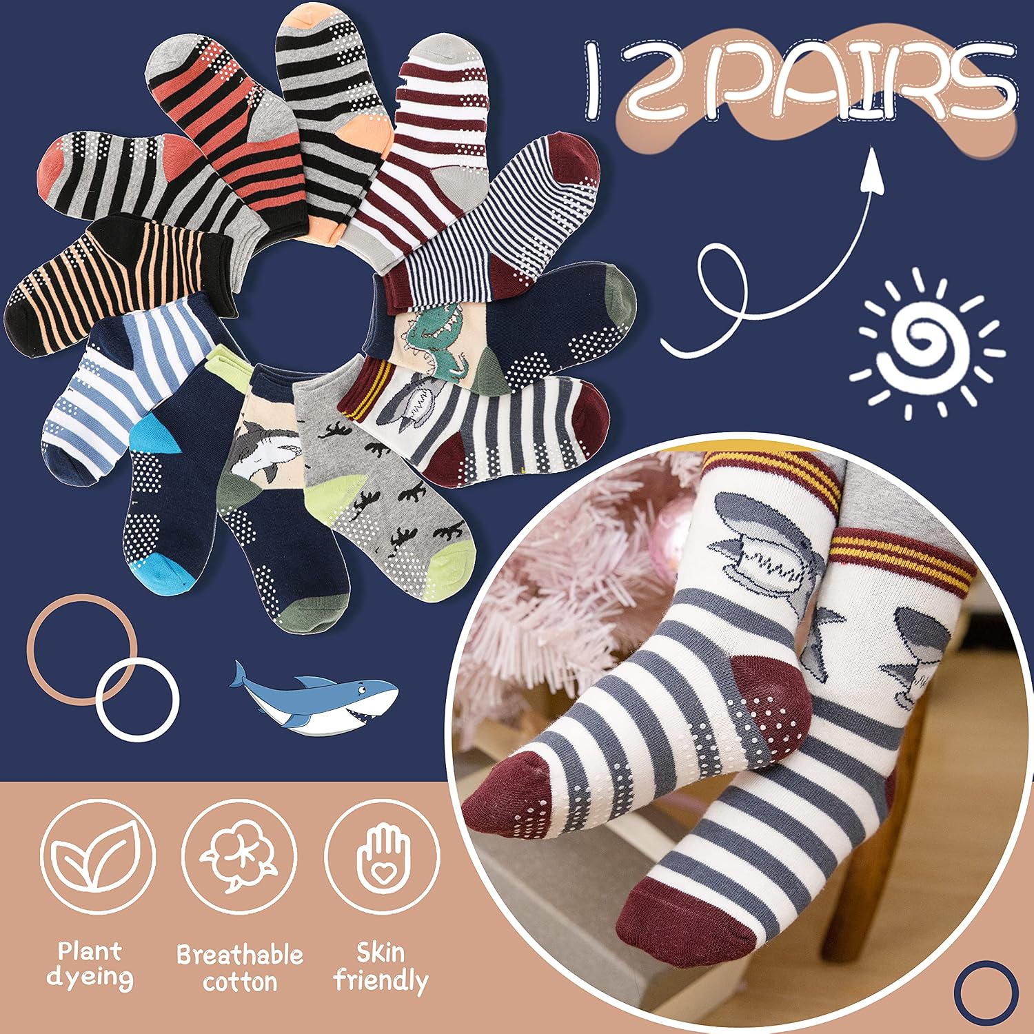 Thumbnail 5 de ANTSANG Stoppersocken Kinder 12 Paar