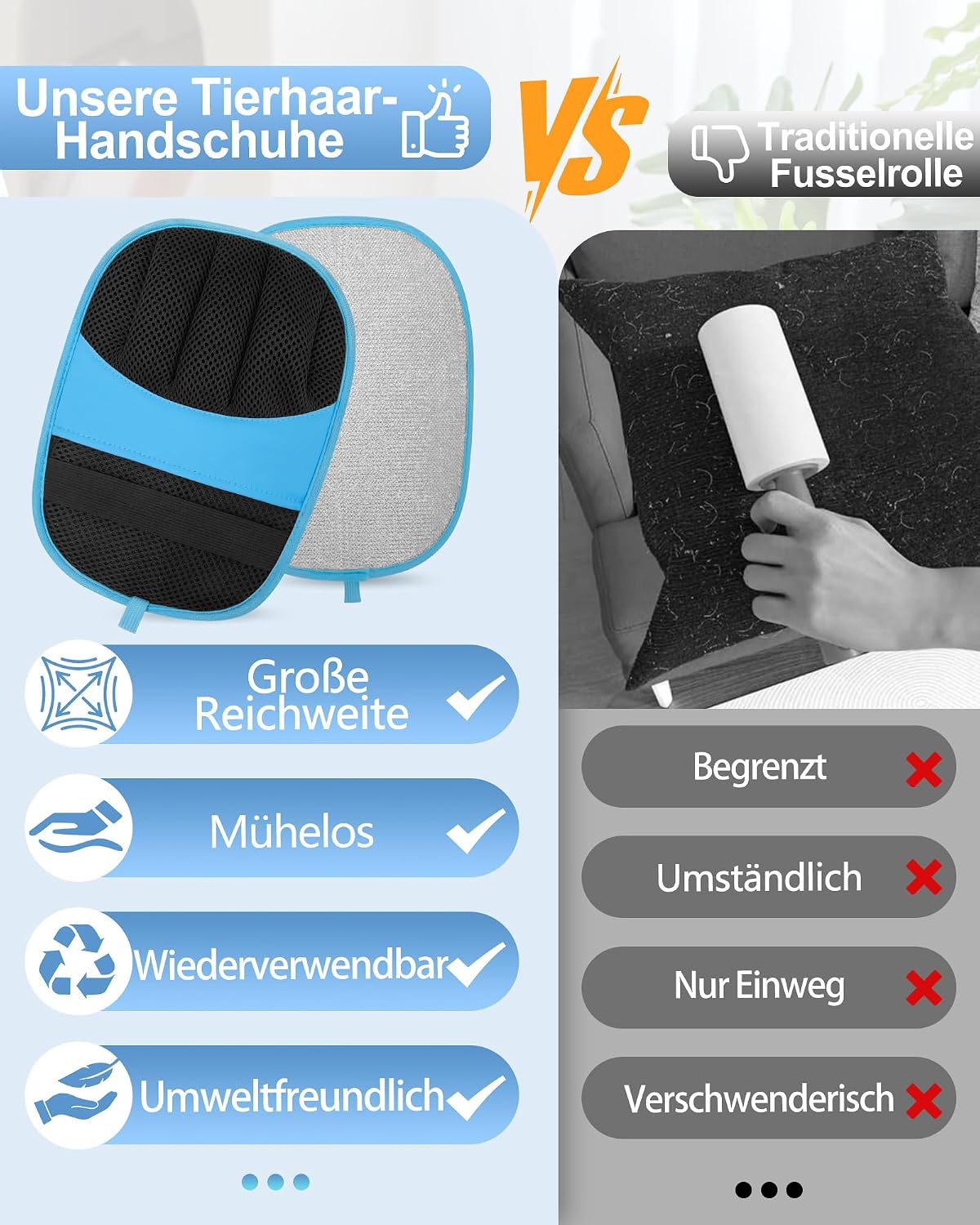 Detalle 1 de YCDTMY Tierhaarentferner-Handschuh, 2er Set