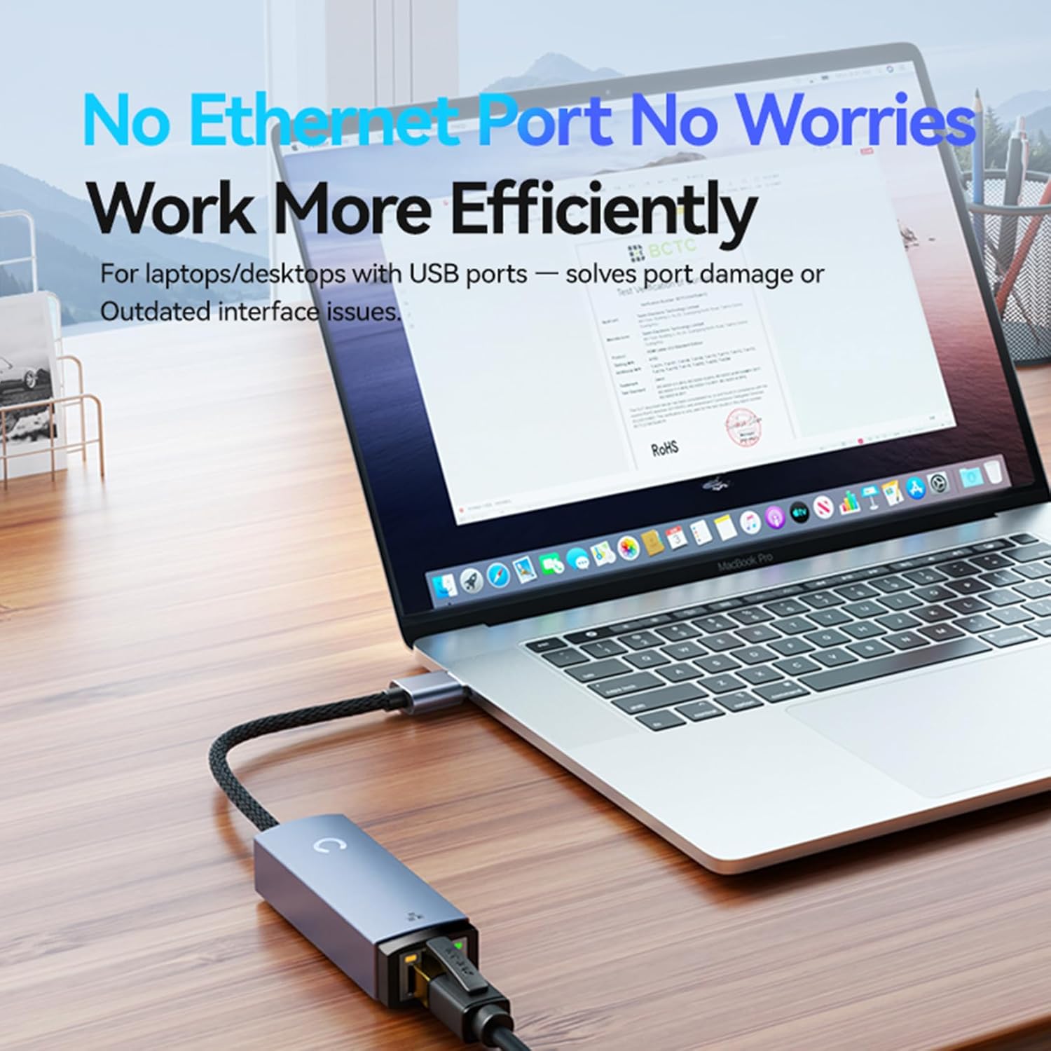 Detalle de DiamondTiger USB-C to Ethernet Adapter: 1000Mbps Gigabit LAN for Thunderbolt 4/3 Macs & More