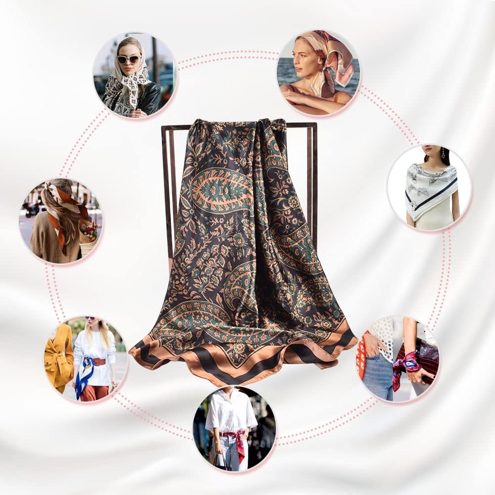 Thumbnail 6 de upeilxd U-SJ0081 4-Piece Satin-Like Square Scarves, 35-Inch