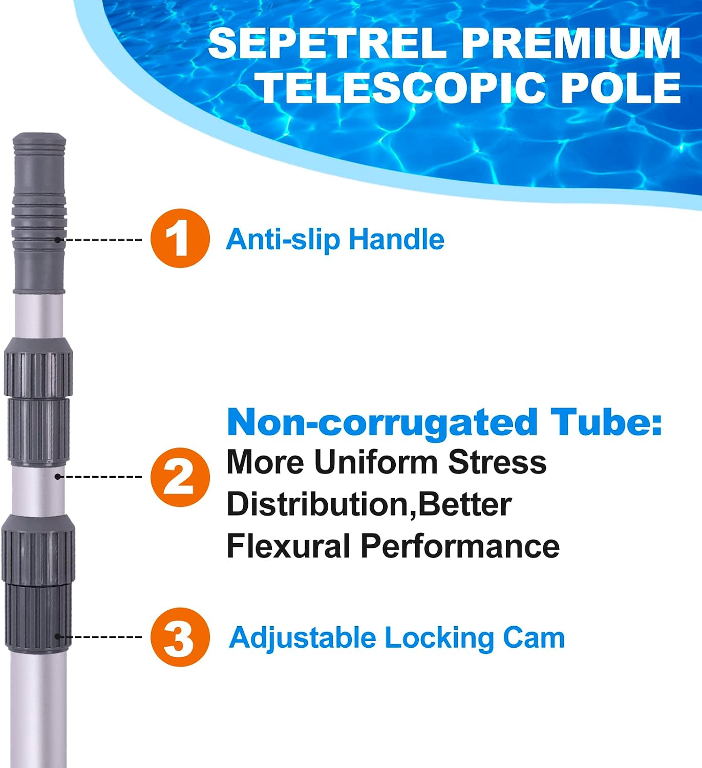 Detalle 2 de Sepetrel RKP-15 15-Foot Telescoping Pool Pole, Aluminum, 1-1/4-Inch Connection