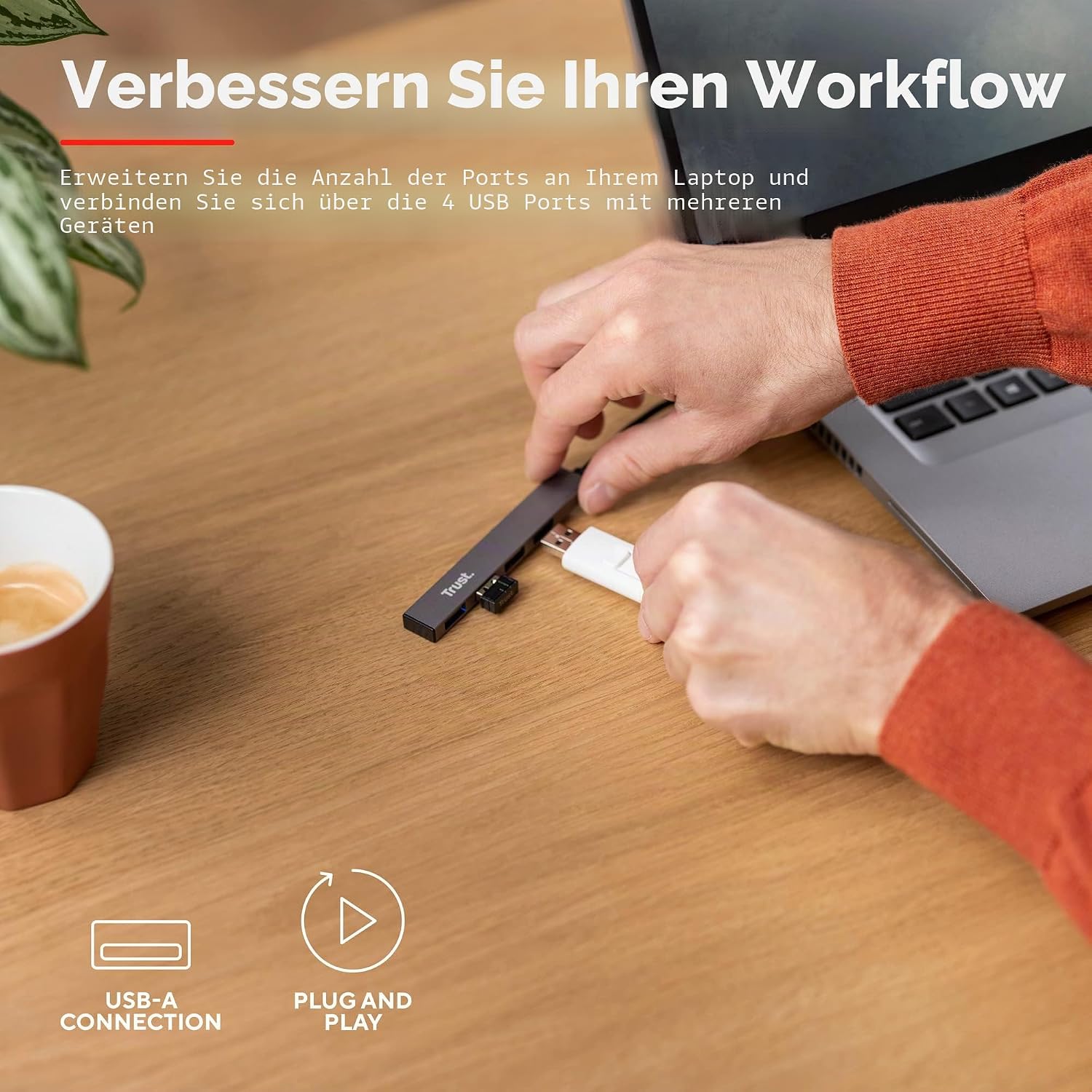 Detalle 2 de Trust Halyx Mini USB Hub – Aluminium, 4 Ports, USB 2.0