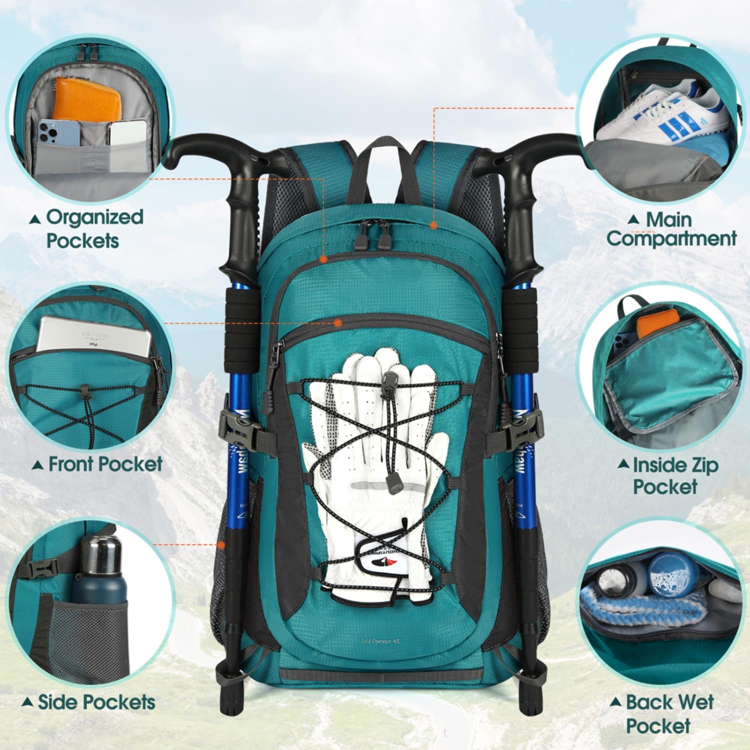 Detalle de RAINSMORE 40L Sac à dos randonnée ultraléger