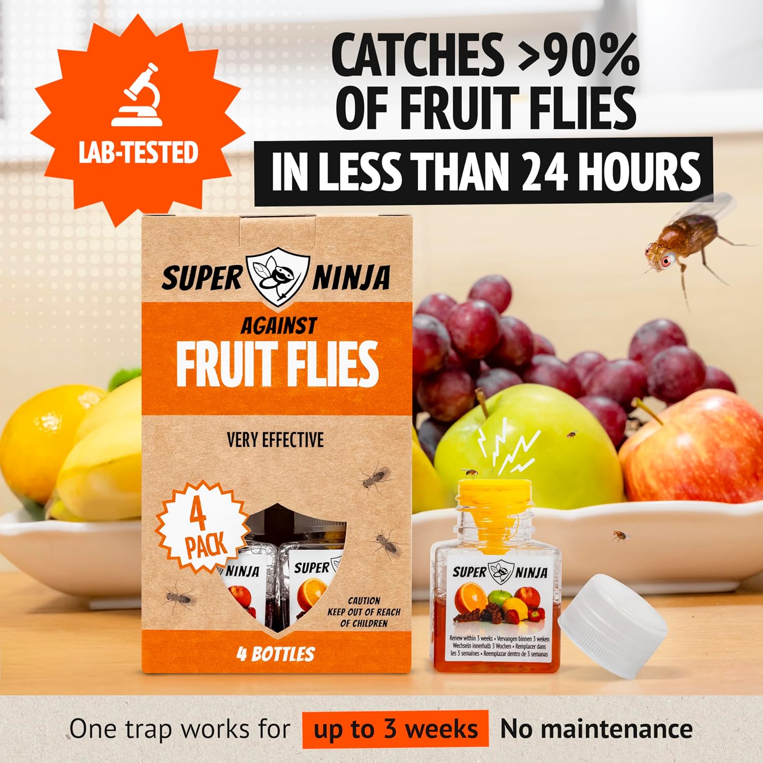 Detalle de Super Ninja Fruit Fly Traps for Indoors — 4 Pack, Safe, Effective Indoor Fly Control