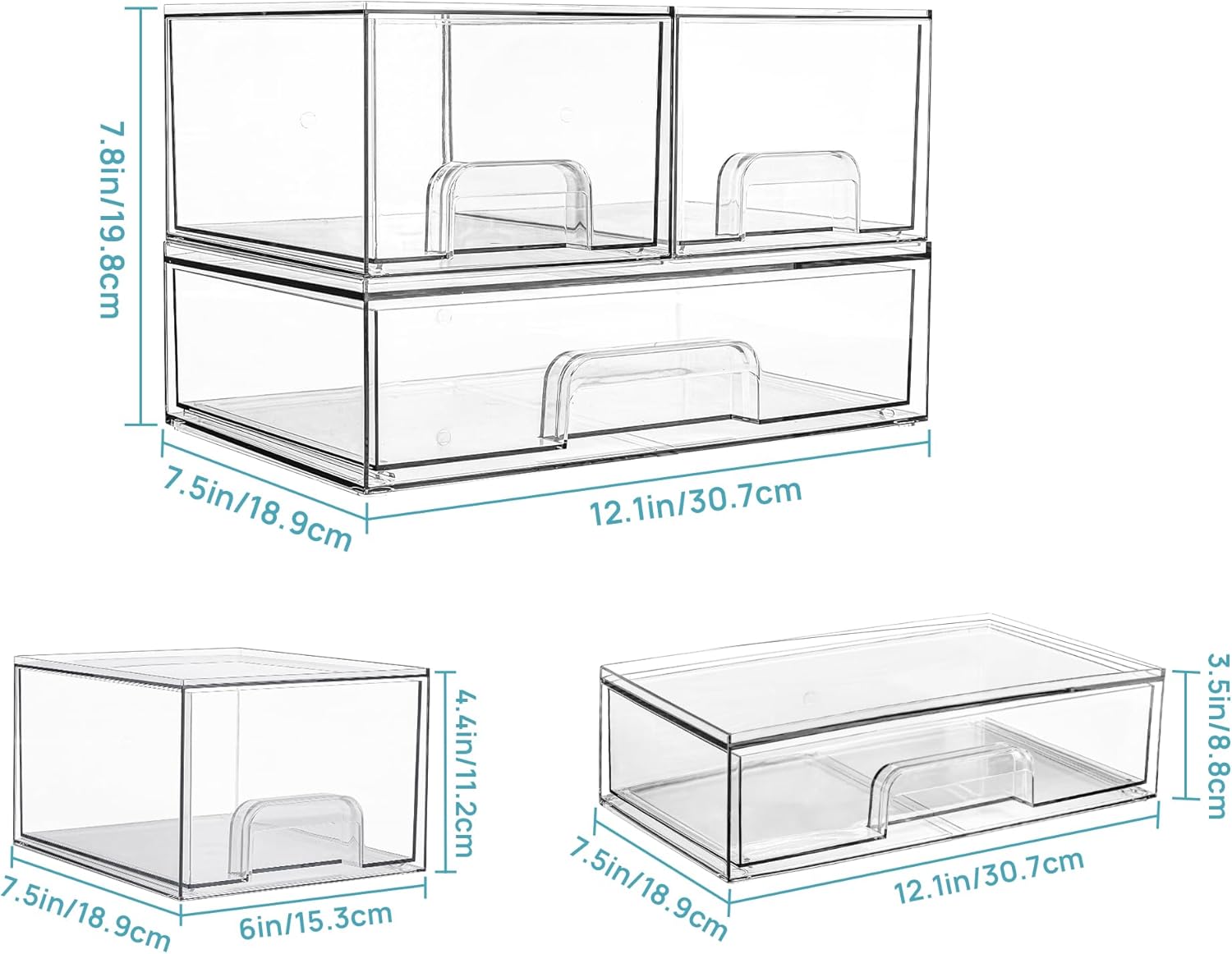 Thumbnail 2 de Vtopmart 3 Pack Clear Stackable Storage Drawers for Vanity, Bathroom & Pantry