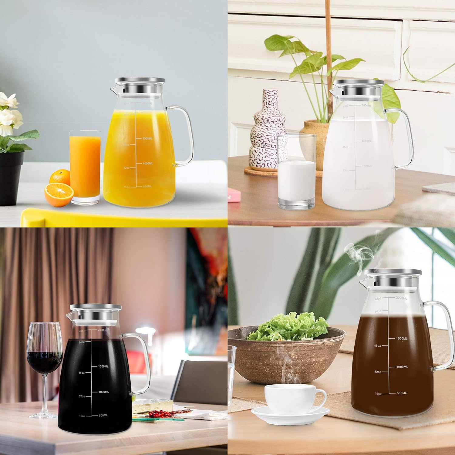 Detalle 1 de Aofmee AOGP68 2 L Borosilicate Glass Pitcher with Steel Lid and Scale