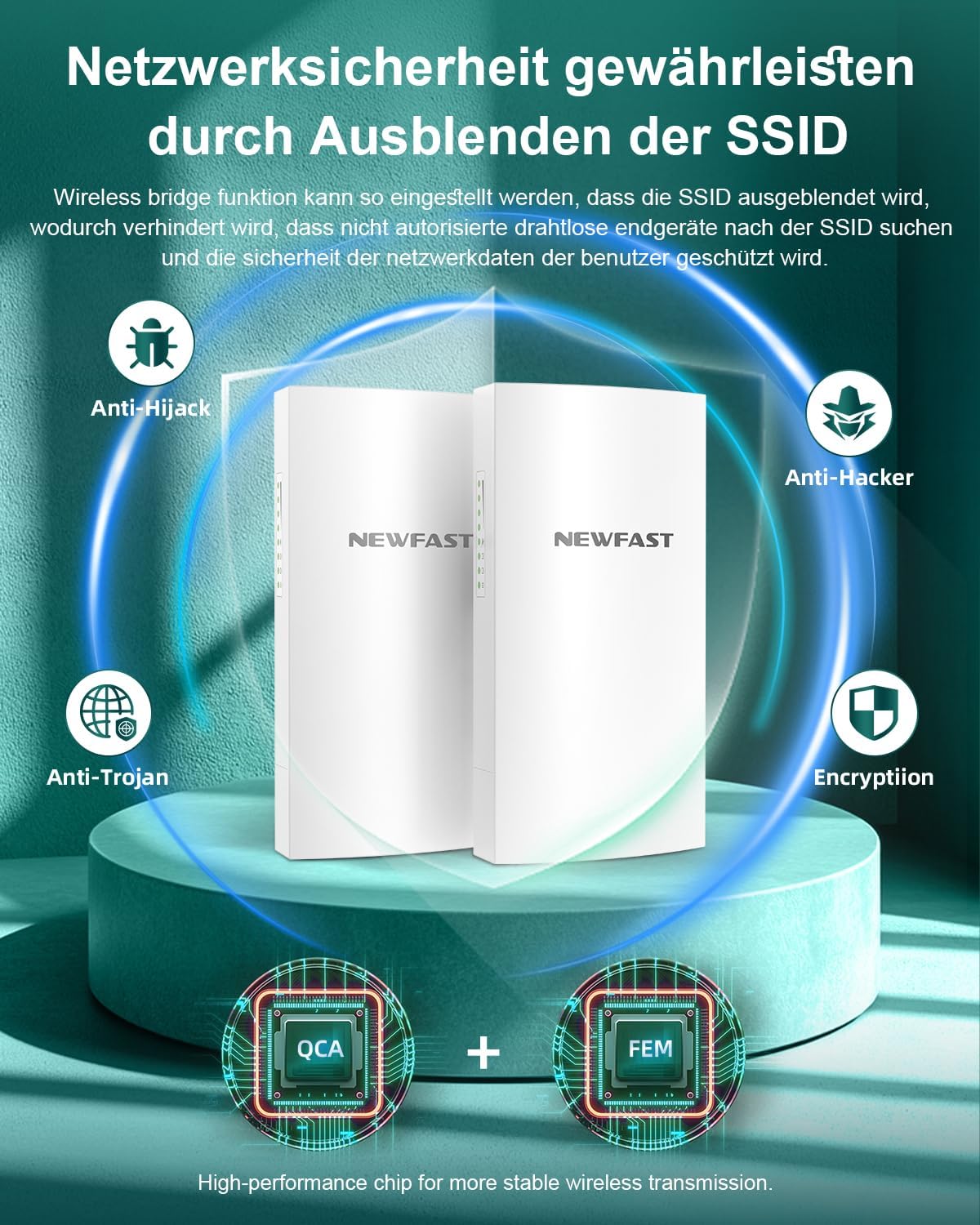 Thumbnail 4 de NEWFAST Outdoor CPE WLAN Access Point 300 Mbps mit 11 dBi Antenne, 5,8 GHz WLAN Bridge & AP Modus