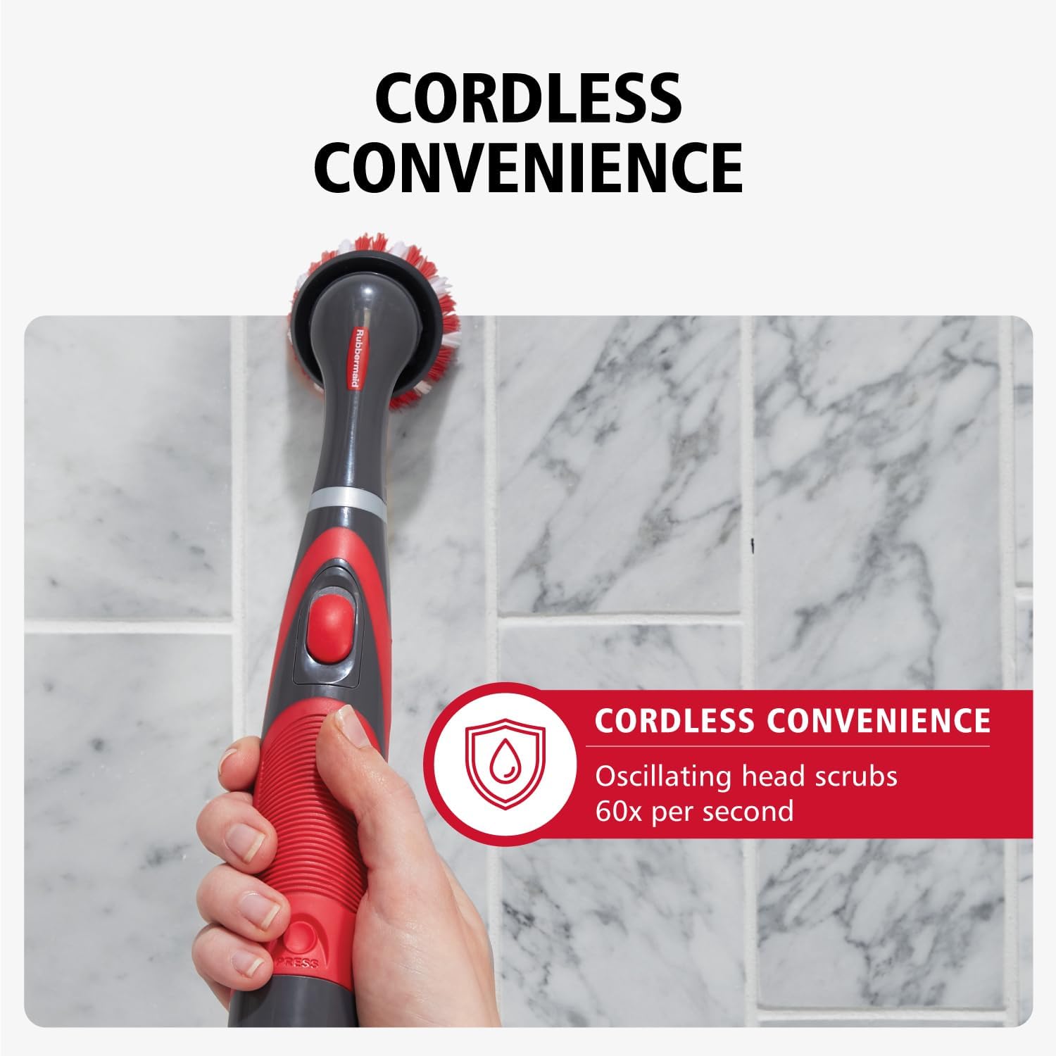 Detalle de Rubbermaid Reveal Power Scrubber 18-Piece Kit: Cordless Cleaning Power for Home, Kitchen, Bathroom