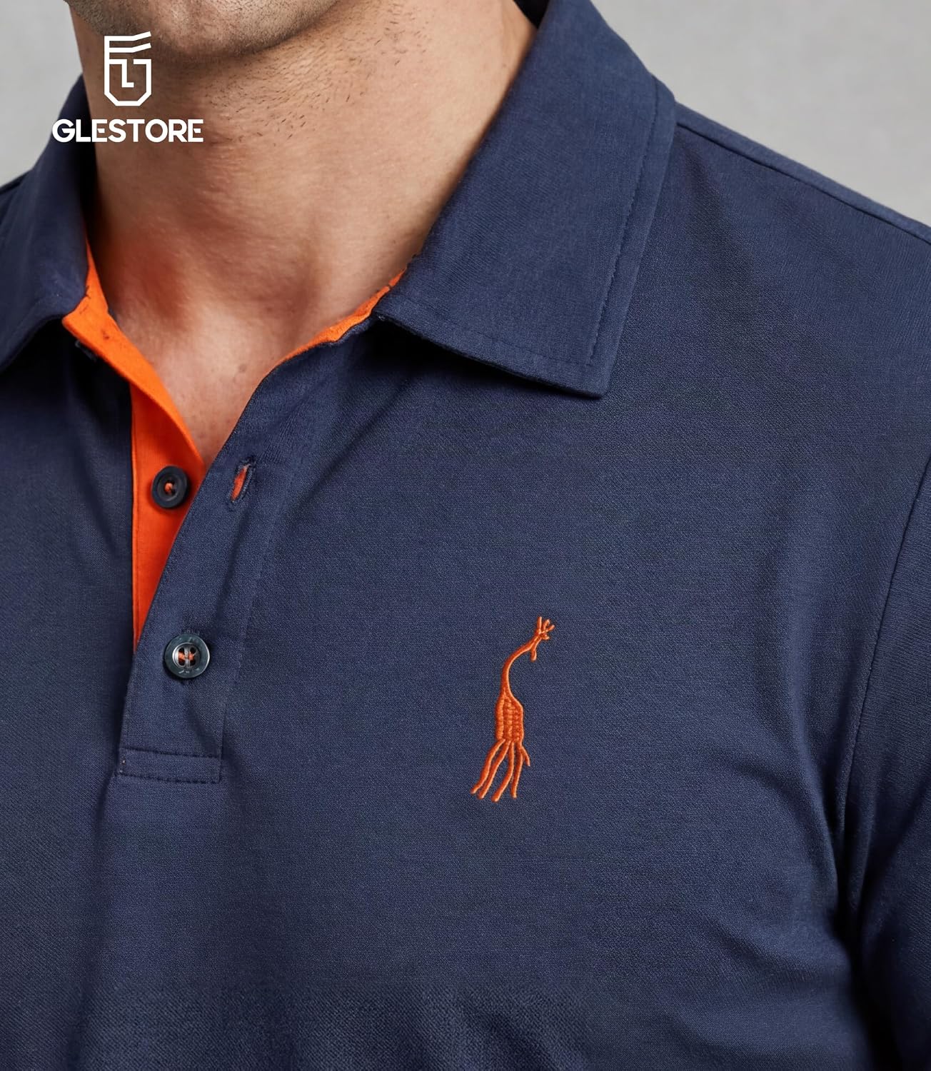 Detalle de GLESTORE Poloshirt Herren – Kurzarm, Giraffe Stickerei, vielseitiges Polo-Hemd aus Baumwolle
