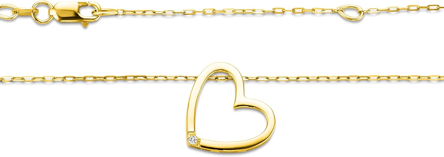 Thumbnail 2 de MIORE collier cœur avec diamant en or 18K (750) sur chaîne ankora 45 cm – option or blanc ou jaune, boîte cadeau