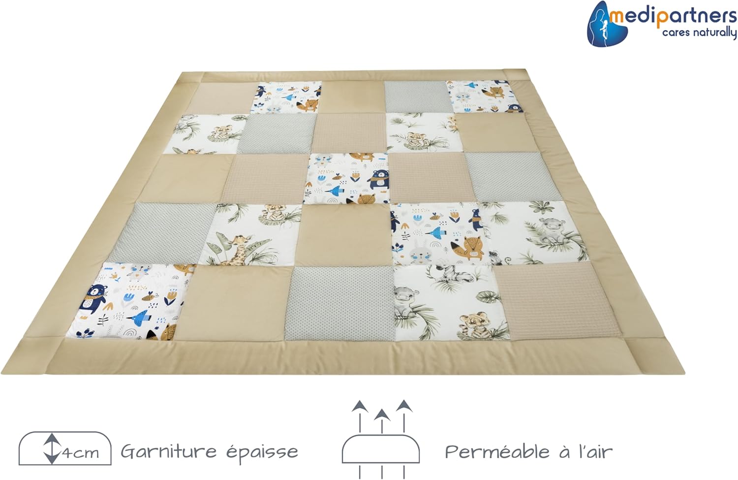 Thumbnail 5 de Medi Partners Tapis d'éveil Bebe 100x100 cm – Motricité et douceur en coton certifié OEKO-TEX