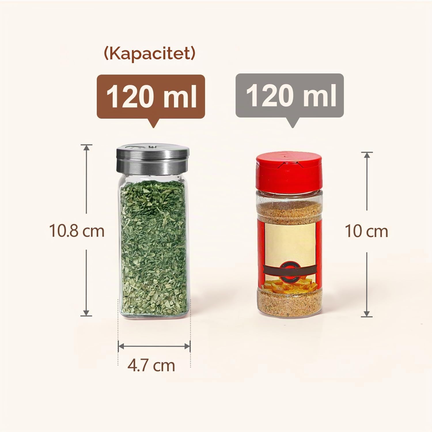 Detalle 2 de ComSaf kryddburkar i glas, 120 ml, 6-pack med justerbara lock