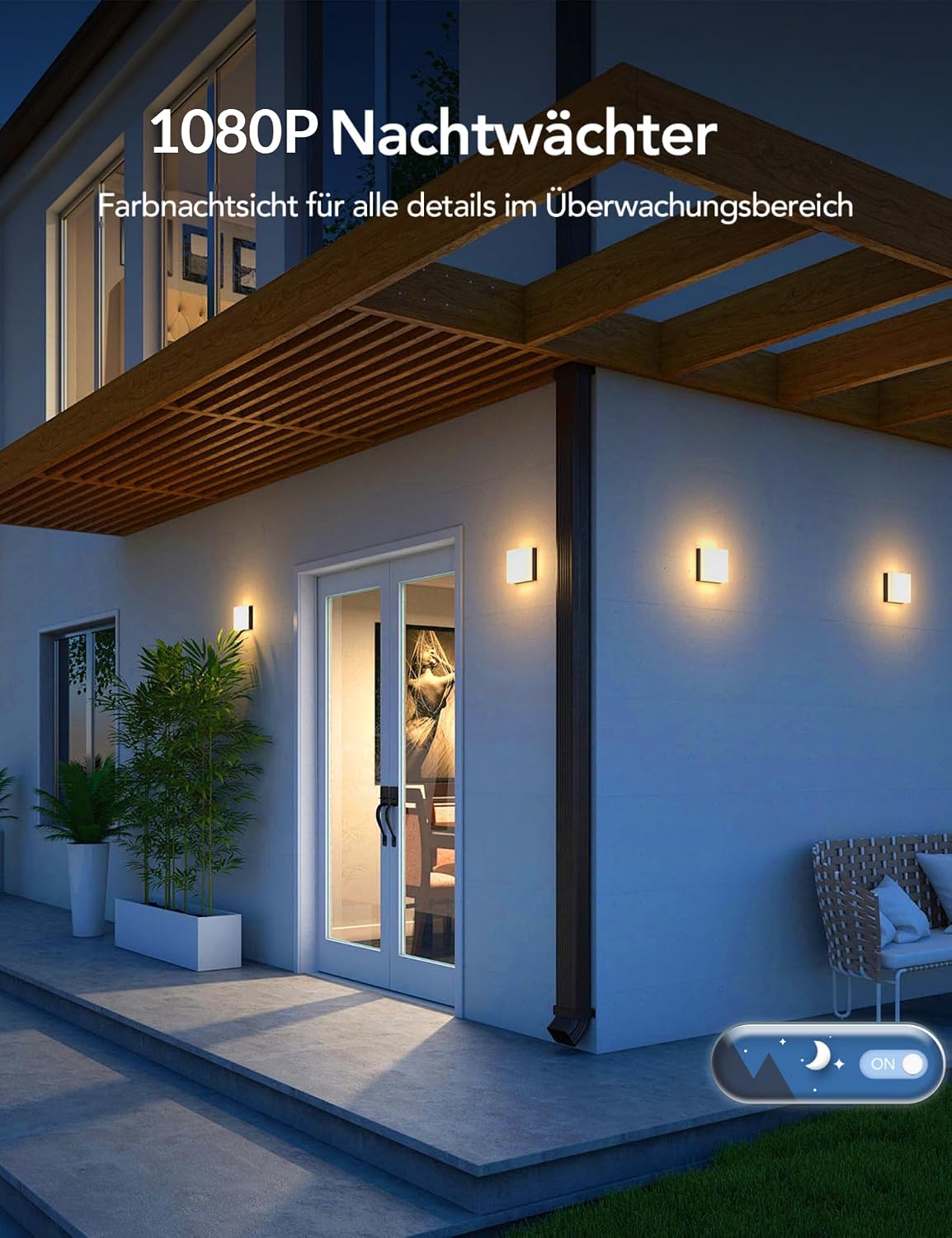 Thumbnail 3 de GNCC 2MP Außenkamera Solar mit 360° PTZ – 2er Pack, Farbnachtsicht, KI-Erkennung, SD/Cloud, 2-Wege-Audio, Alexa kompatibel