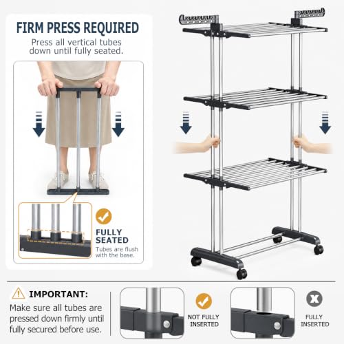 Detalle de PurKeep Extra Large 4-Tier Clothes Airer with Wheels: A practical space-saver for busy households