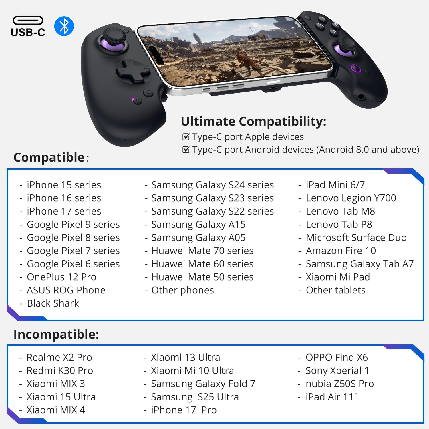 Thumbnail 3 de abxylute S9 Full-Size Gaming Phone Controller for iPhone 15/16, iPad Mini 6/7 and Android – UK Edition