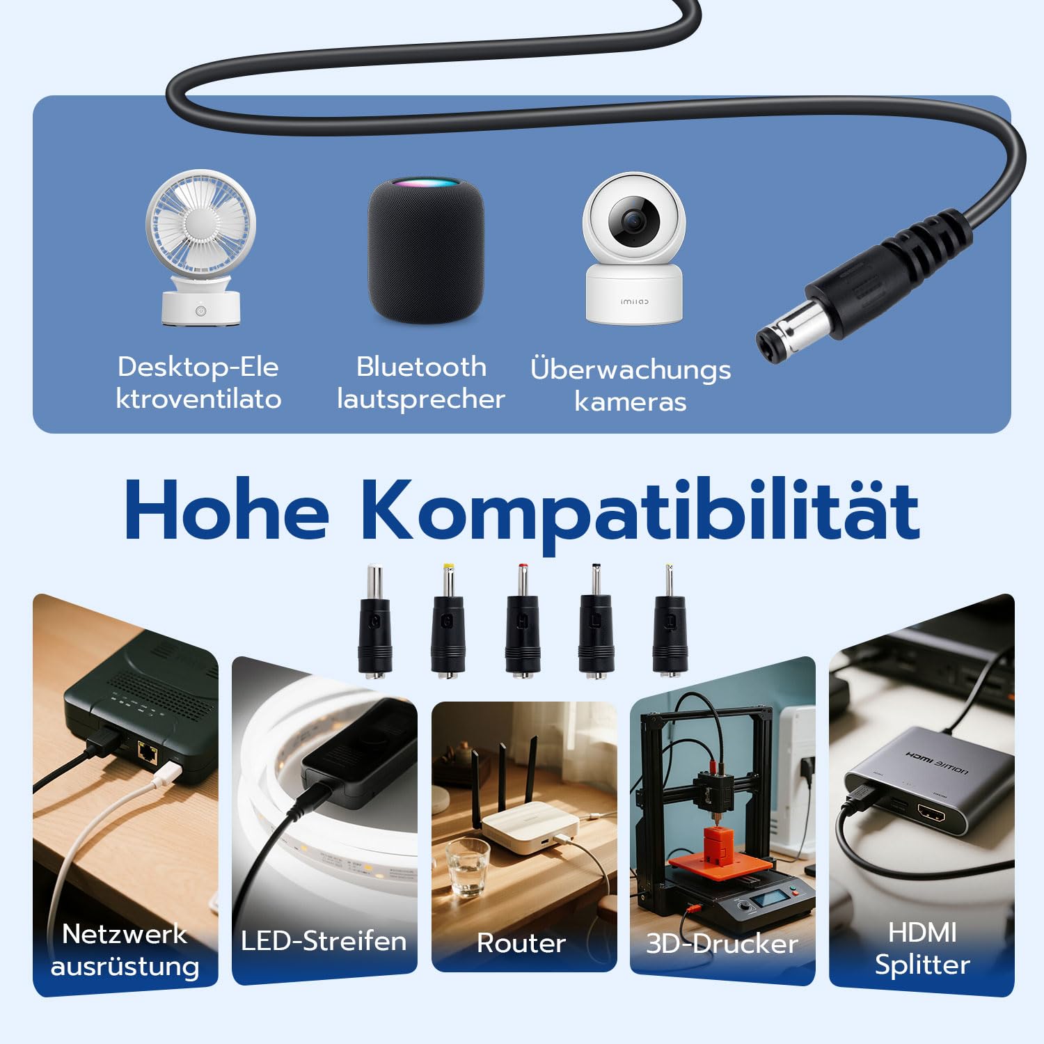 Detalle 2 de USB-A auf DC Ladekabel für 5 Stecker