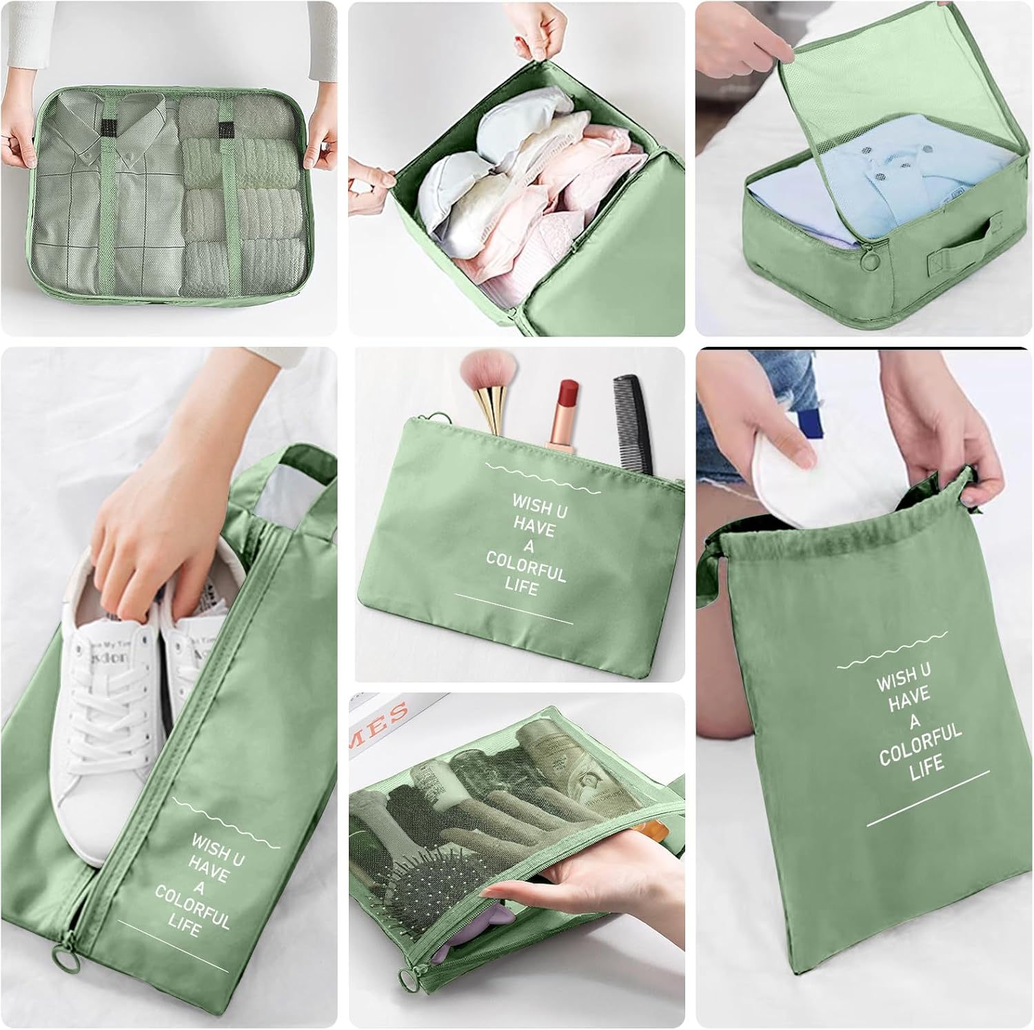 Detalle de Packing Cubes for Suitcases – 10-Piece Travel Organiser Set (Matcha Green)