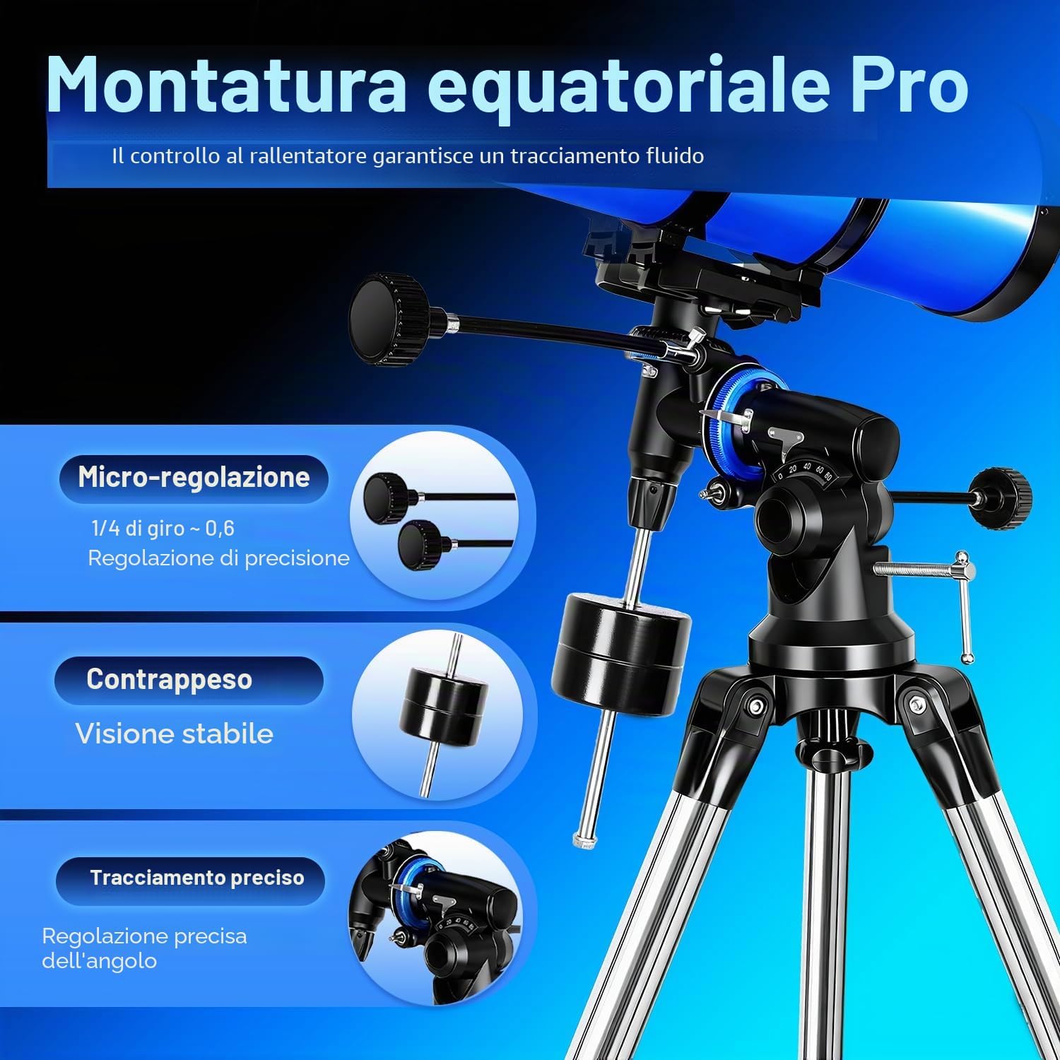 Detalle de Gaterda 150EQ Telescopio Astronomico Professionale con Montatura Equatoriale