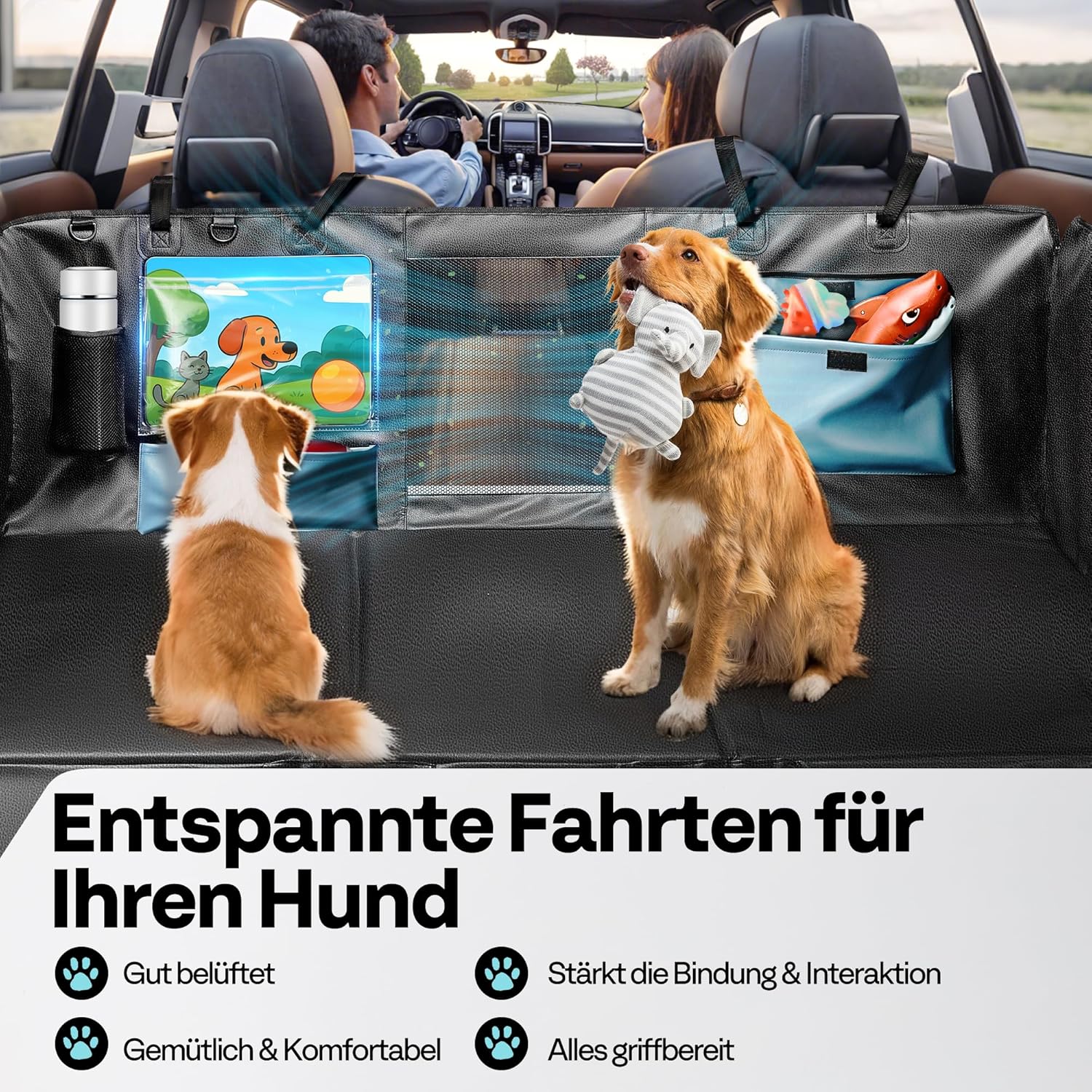 Detalle de MellowMates Hundedecke für Auto Rückbank – stabiler Sitzbezug mit Harter Unterseite, Seitenschutz, Sichtfenster und wasserdichter, kratzfester Oberfläche