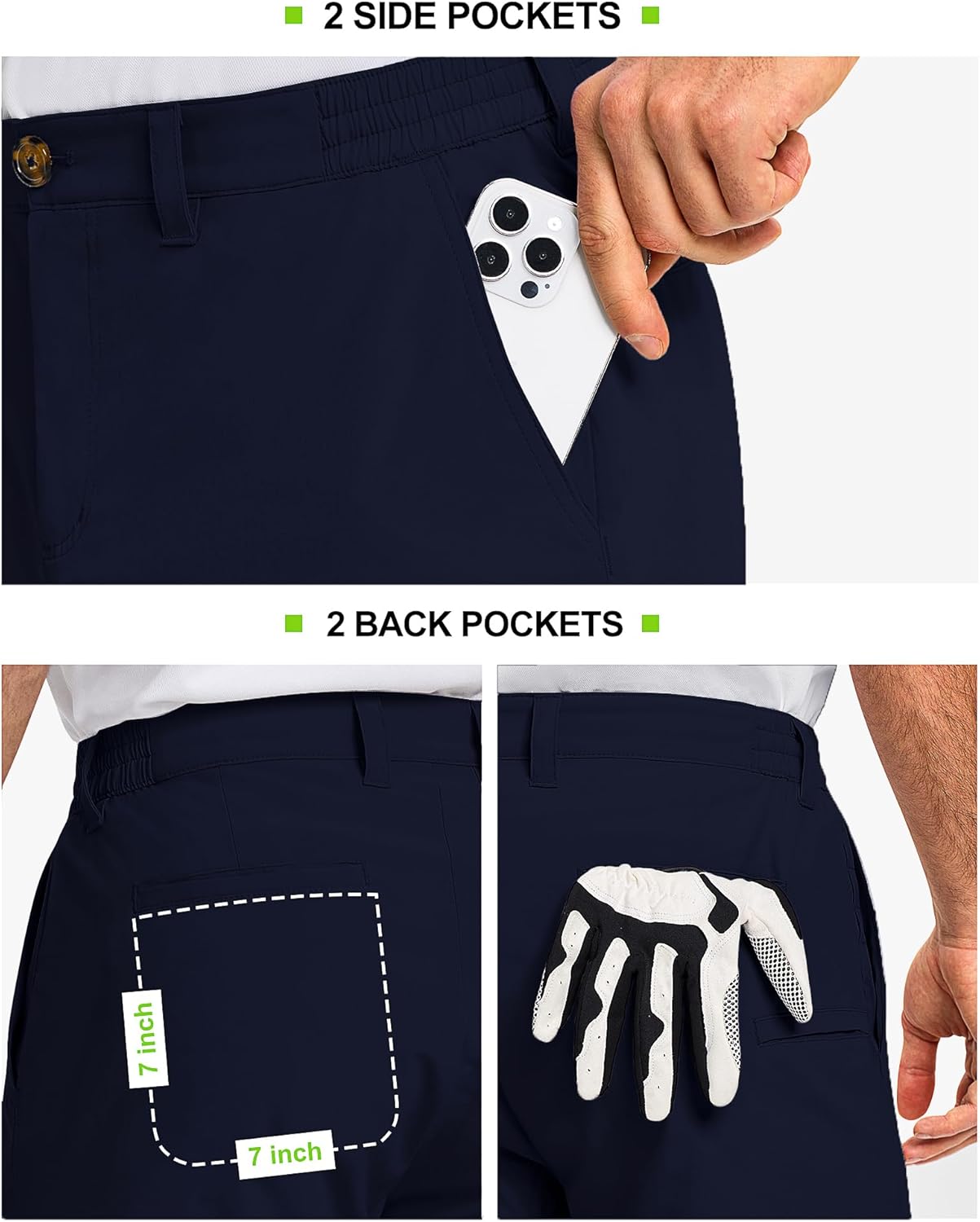 Detalle de 33,000ft Men's Golf Shorts 9" Dry Fit Stretch UPF 50+ Lightweight Bermuda Shorts