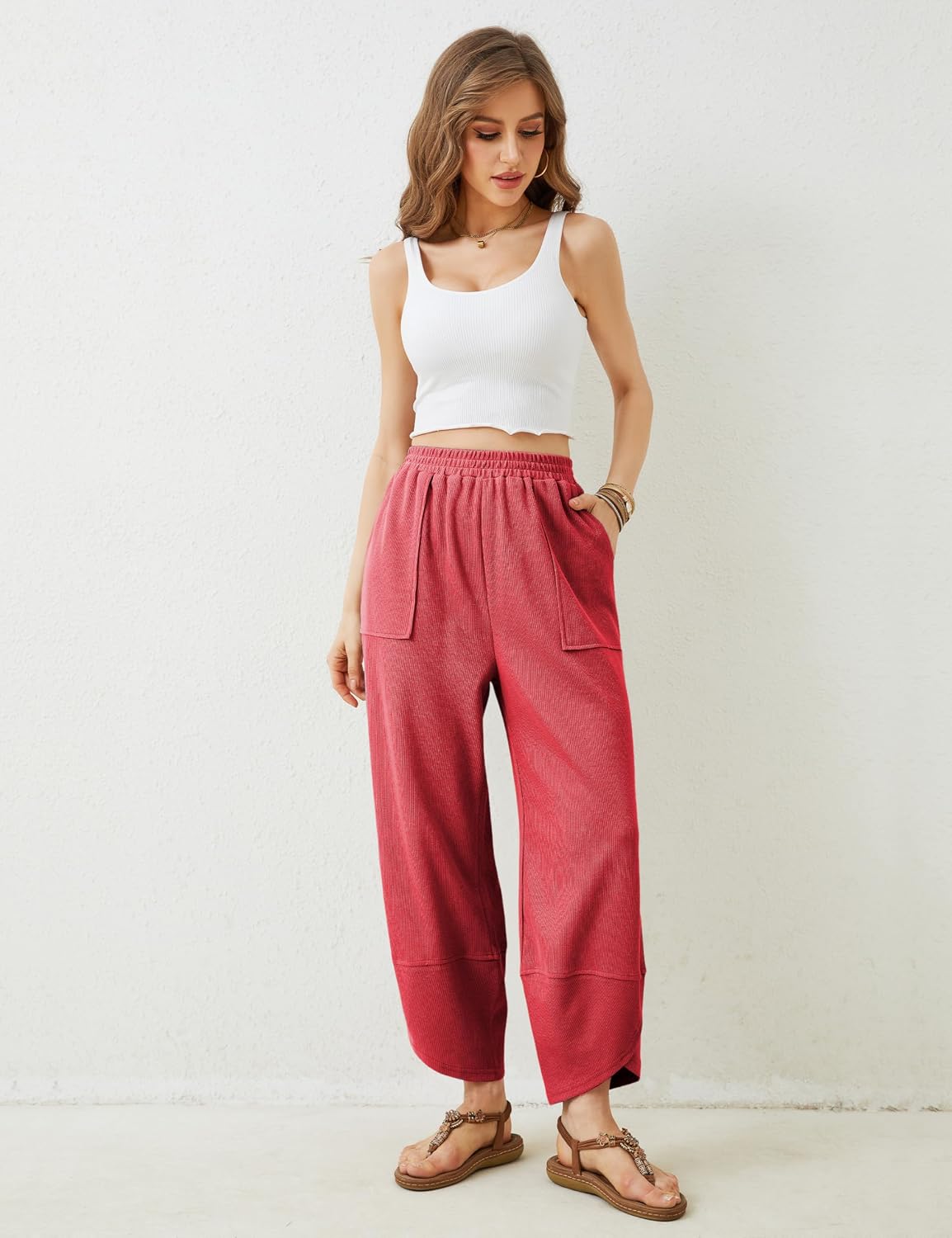 Detalle de Xiaoxuemeng Women's Baggy Wide Leg Palazzo Pants with Pockets