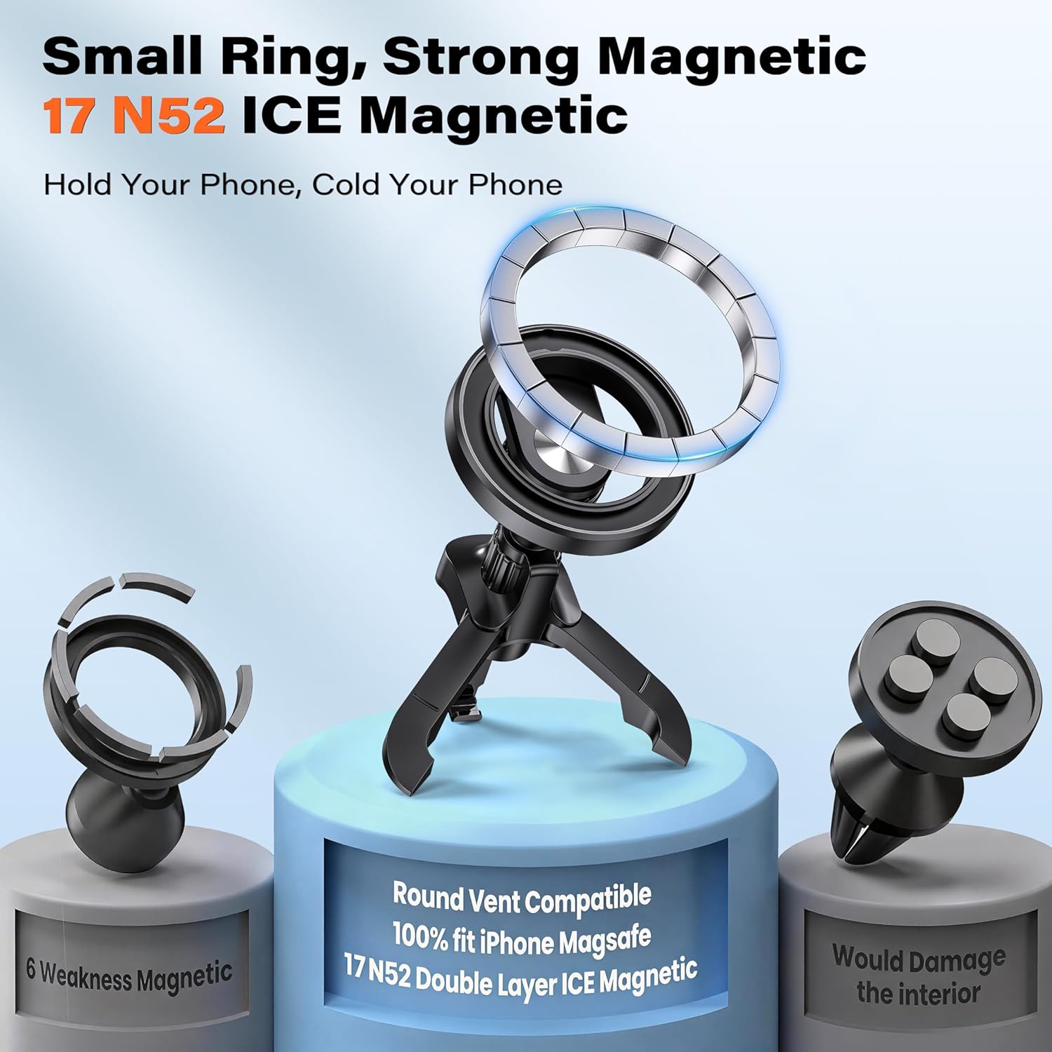 Thumbnail 1 de APPS2Car MagSafe Car Mount: 360° Rotating, Round Vent Compatible Phone Holder
