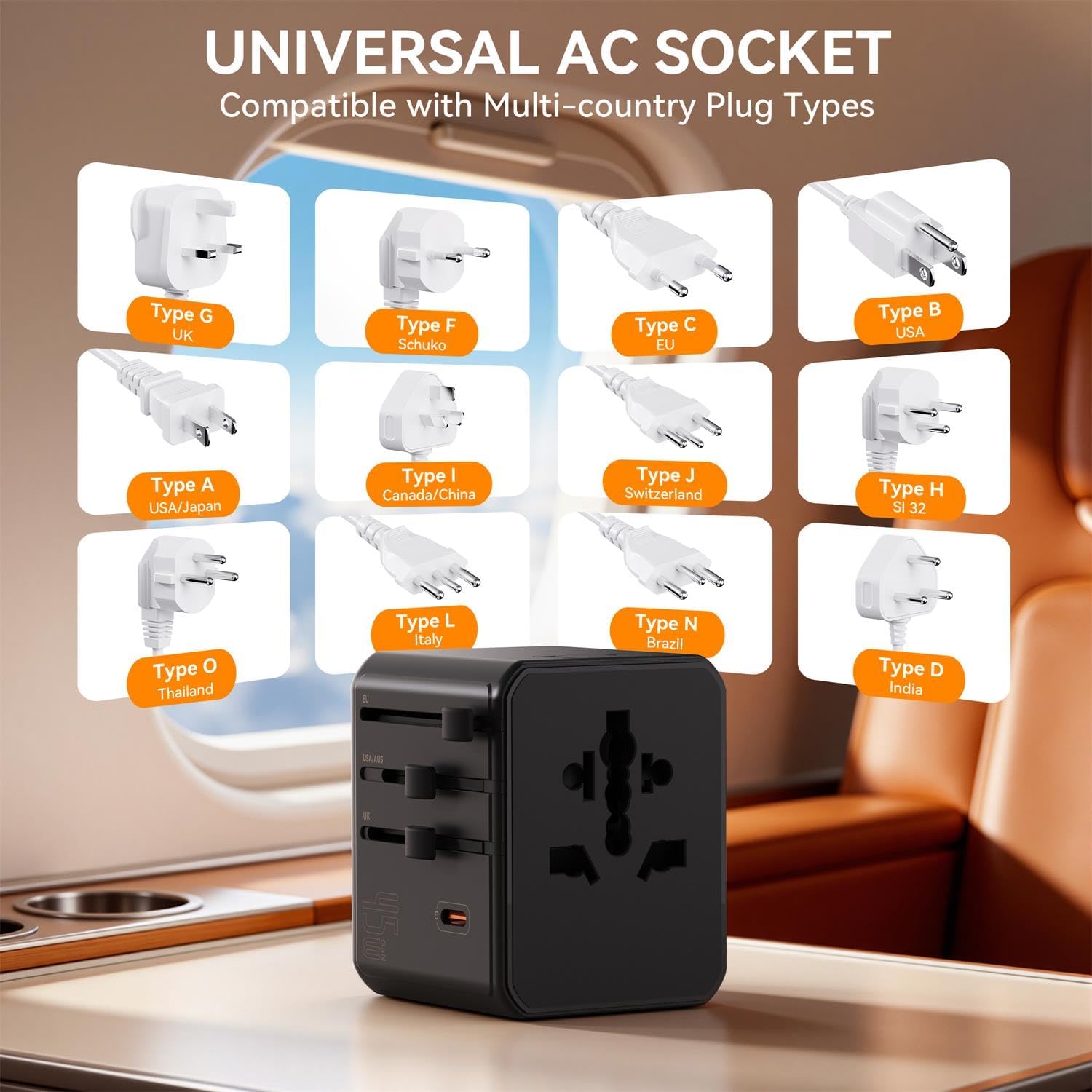 Detalle 2 de Auxmir Universal Travel Adapter: 8-in-1 Power Hub for Global Travel