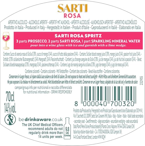 Detalle 2 de Sarti Rosa – Aperitivo alcolico italiano, fresco e fruttato, 70 cl