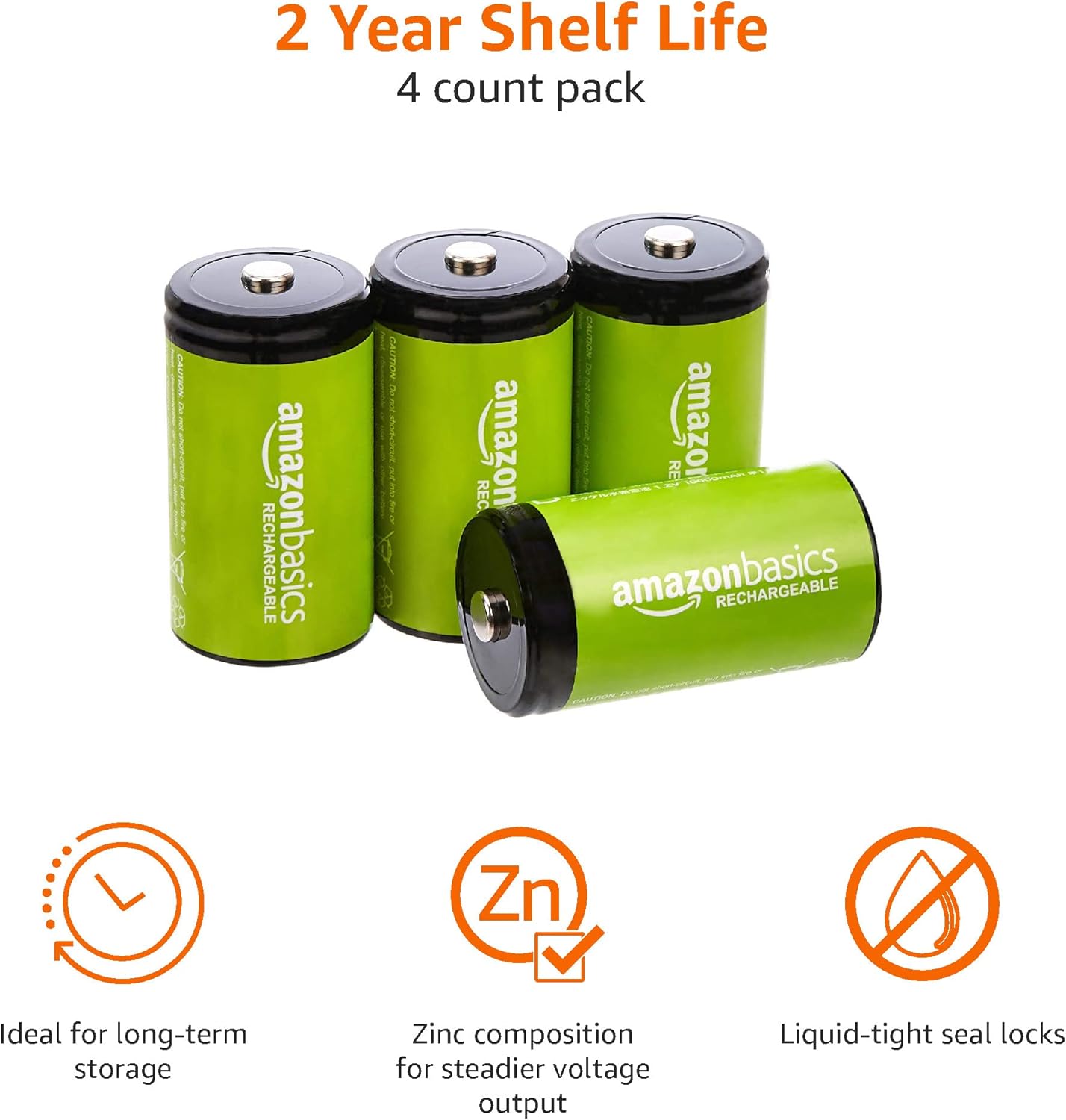 Detalle de Amazon Basics Lot de 4 piles rechargeables type D NiMH 10000 mAh — prêt à l’emploi et réutilisables