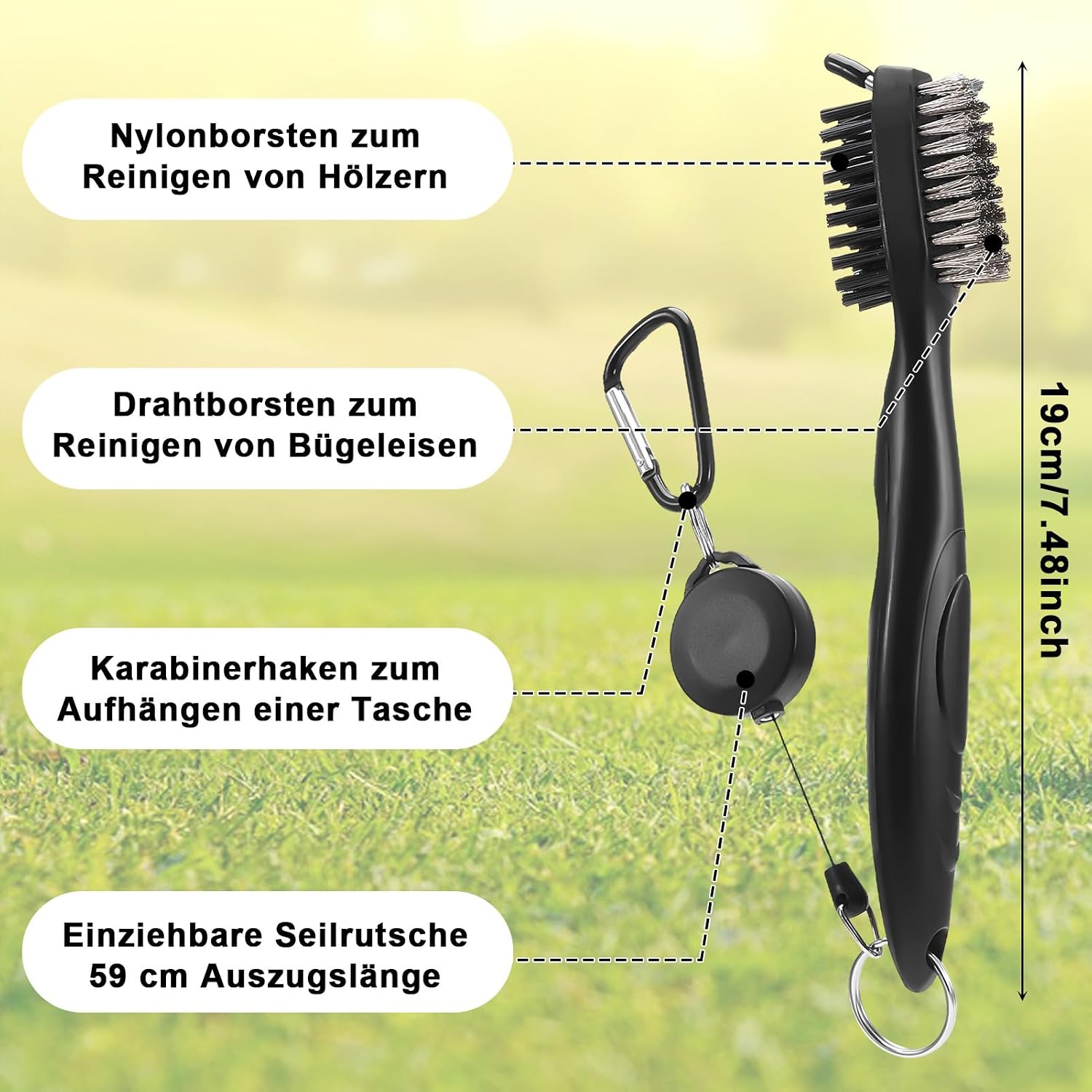 Detalle de Newofview 3-in-1 Golfzubehör Set – Mikrofaser Handtuch, Golfschlägerbürste und Pitchgabel