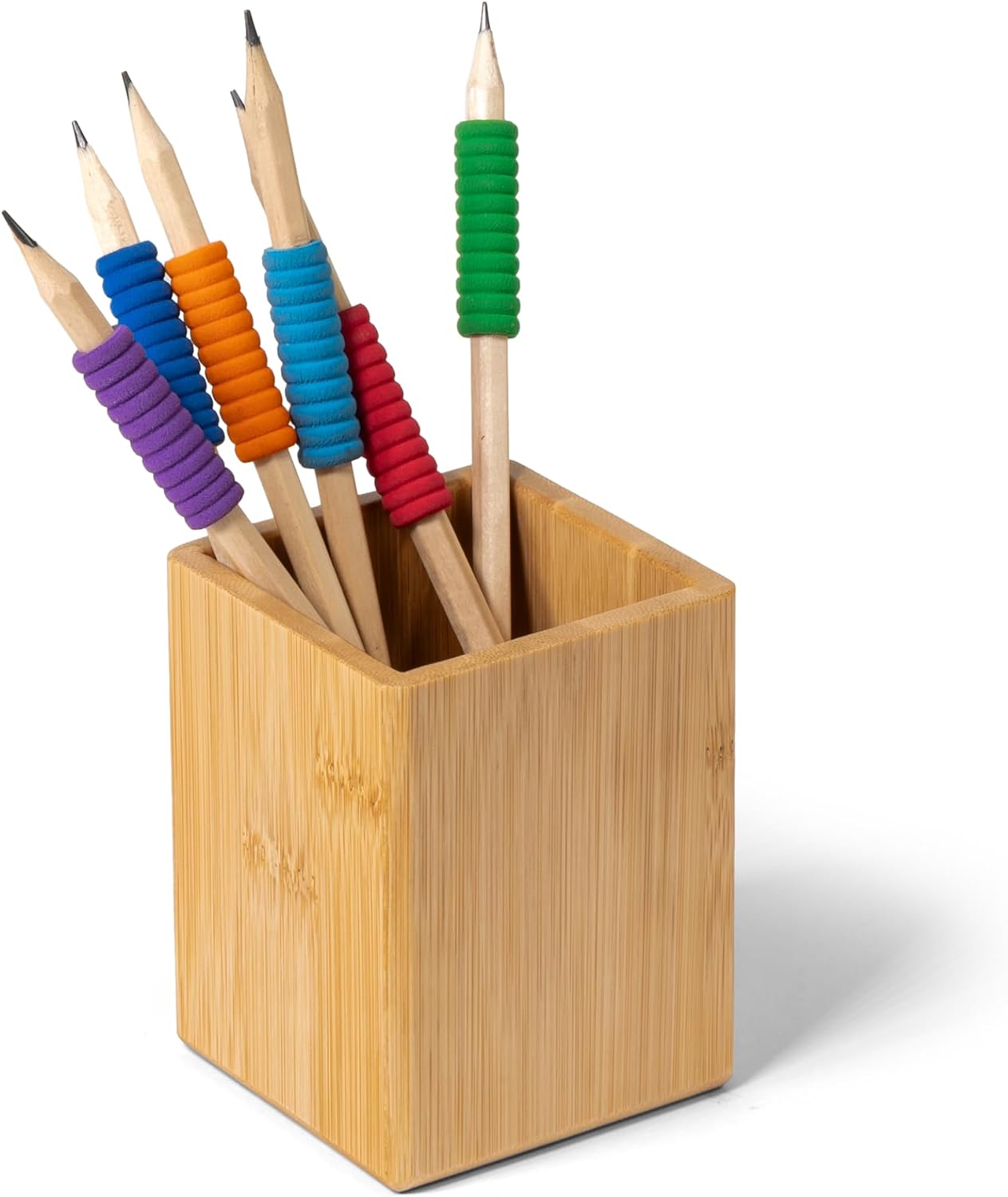 Detalle de OSCO BAM-PP1 bamboe pennenhouder, vierkant en gelakt, 10,2 cm hoog