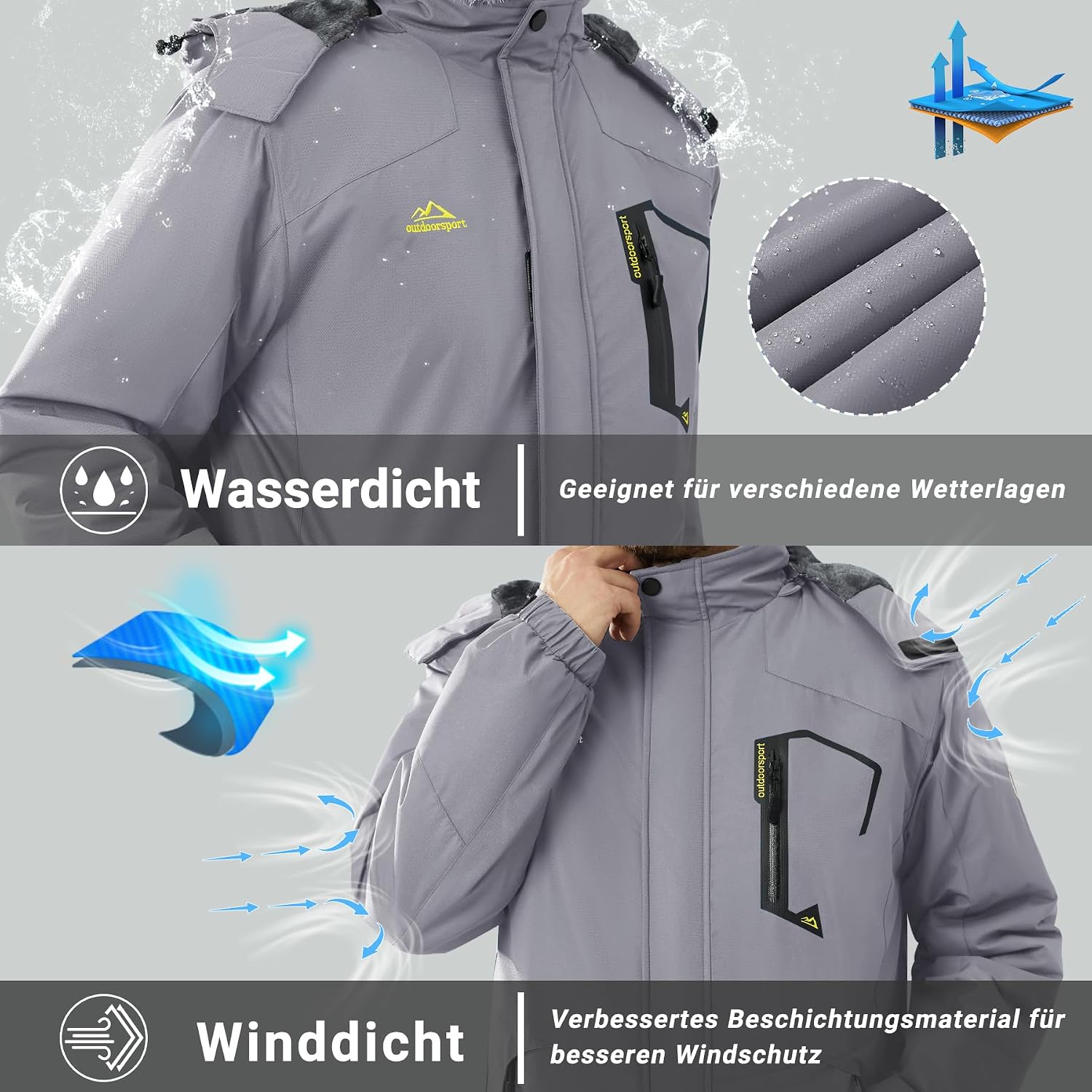Thumbnail 1 de KEFITEVD Chaqueta impermeable hombre con capucha desmontable