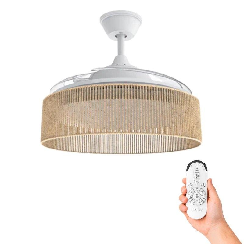 Detalle de Ventilador de Techo con Luz Mellerware Rattan Sand 30W 106 cm — 6 velocidades, motor DC y aspas retráctiles