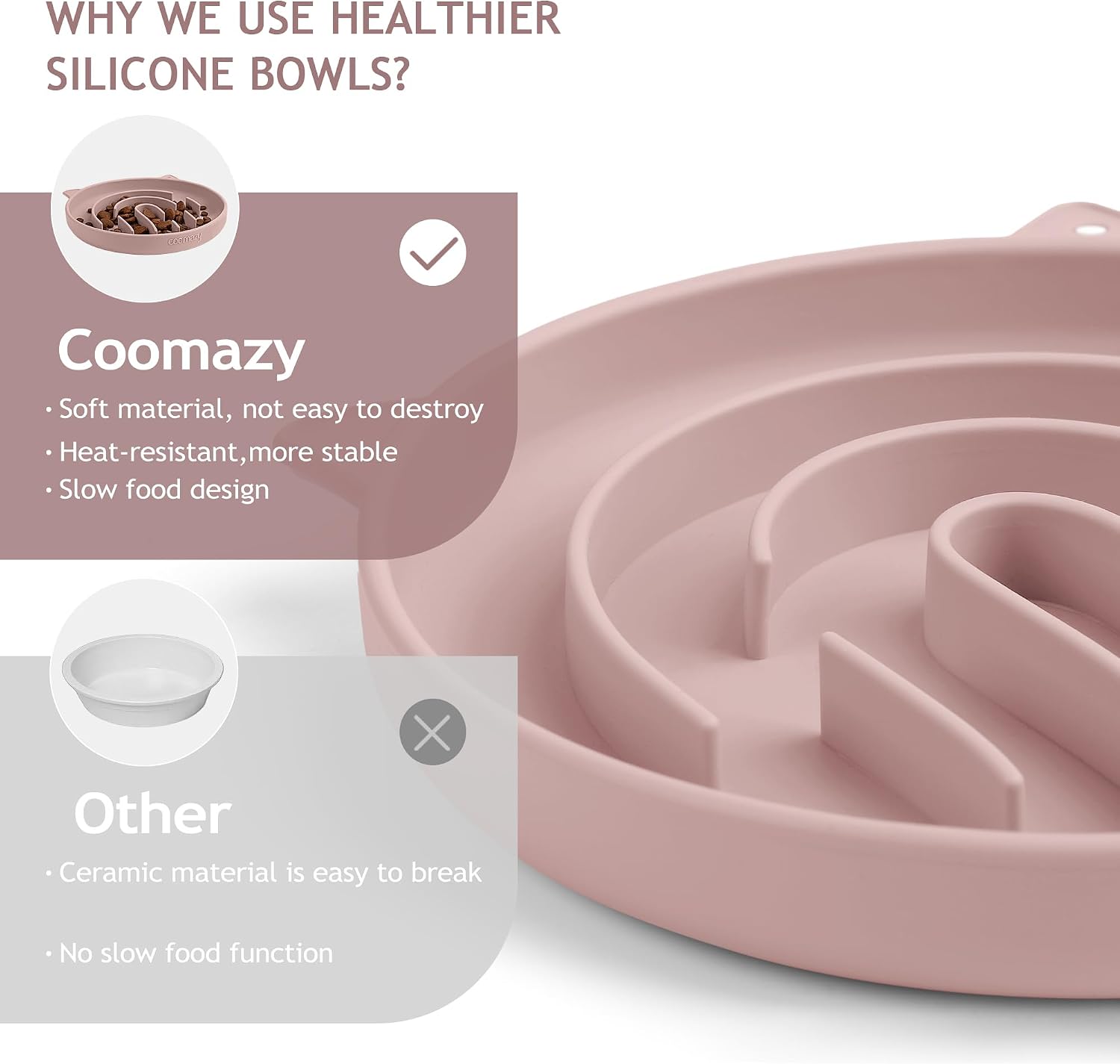 Detalle 2 de Coomazy Anti Schling Napf für Katzen – Silikon-Slow-Feeder, rutschfest, spülmaschinenfest (Pink)